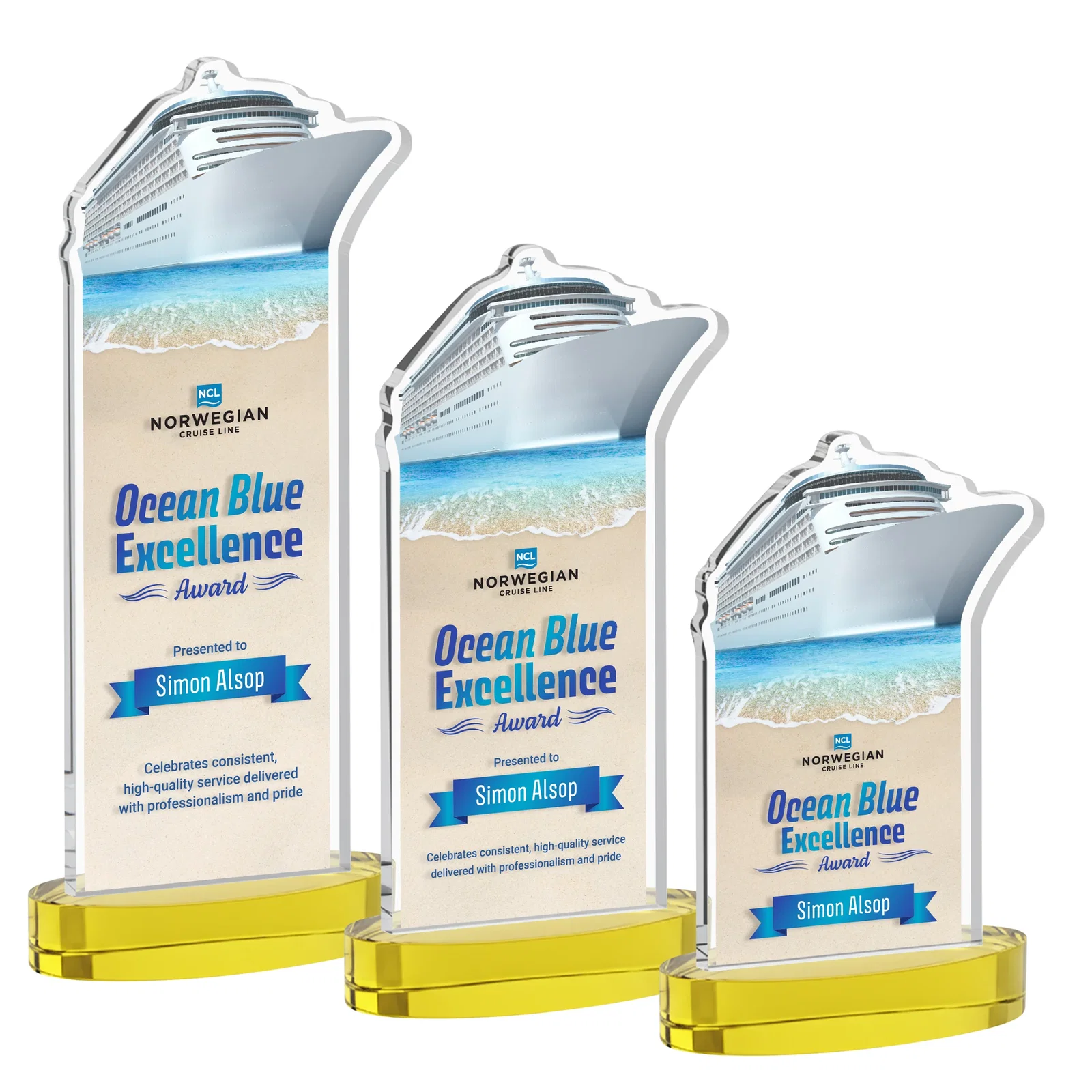 Branded Starfire Crystal Ship Cutout Award on Oval Base for volunteer appreciation