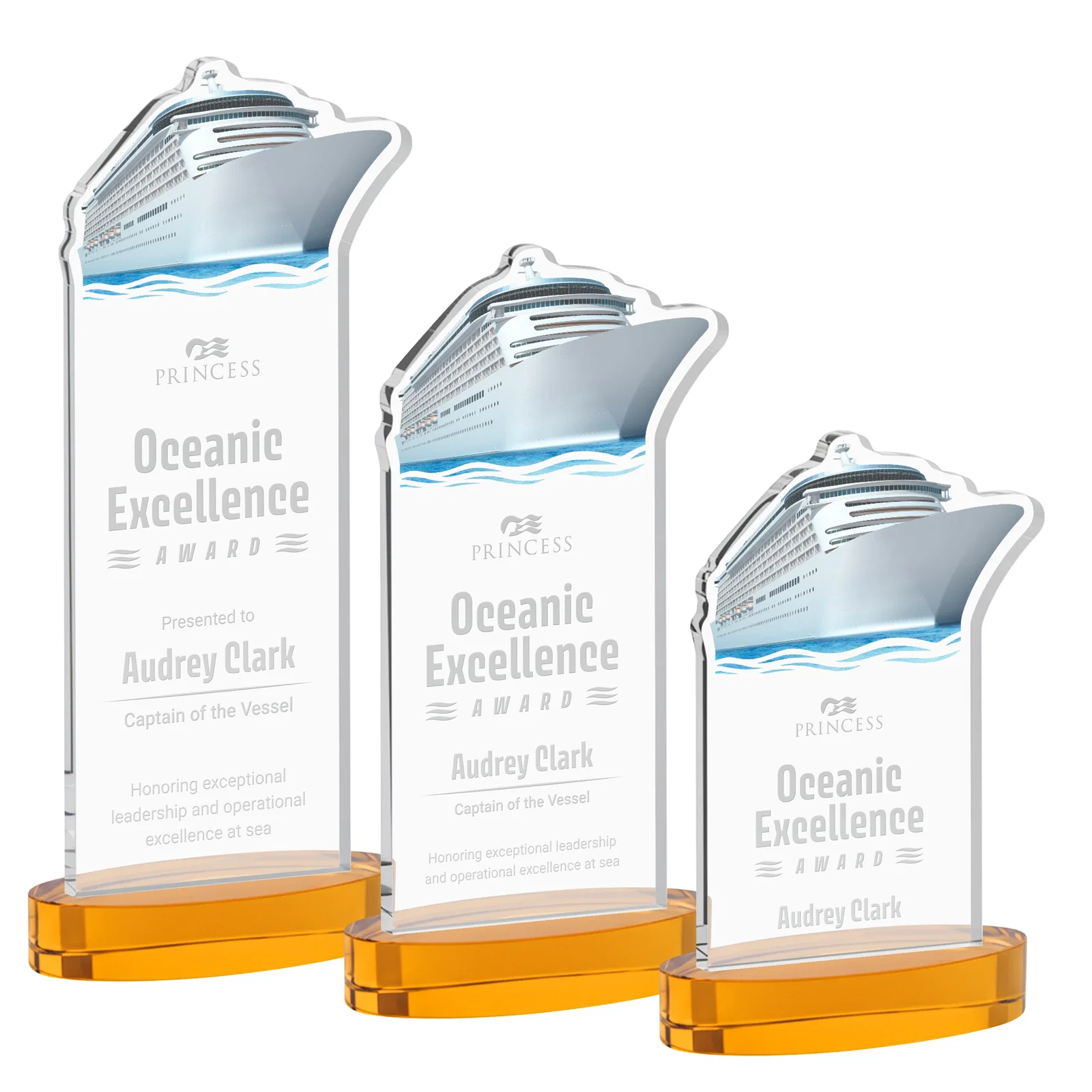 Custom Starfire Crystal Ship Cutout Award on Oval Base for team milestone celebrations