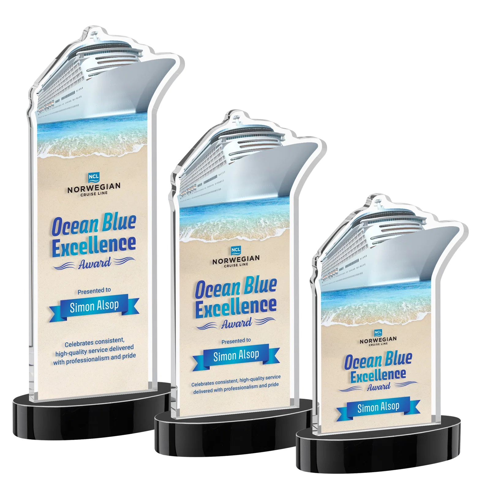 Custom printed Starfire Crystal Ship Cutout Award on Oval Base for team milestone celebrations
