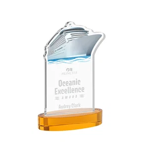 Starfire Crystal Ship Cutout Award on Oval Base