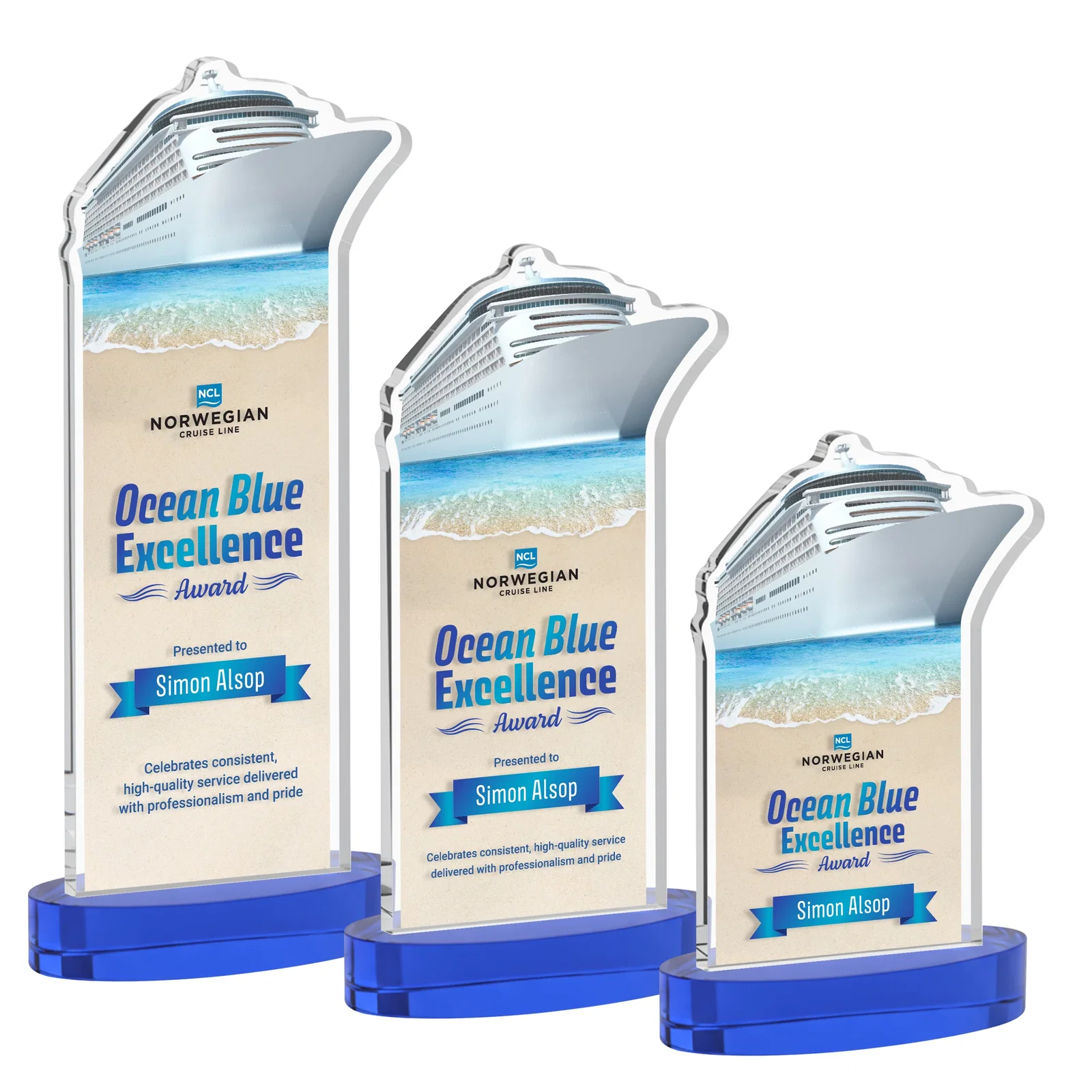Custom printed Starfire Crystal Ship Cutout Award on Oval Base for volunteer appreciation