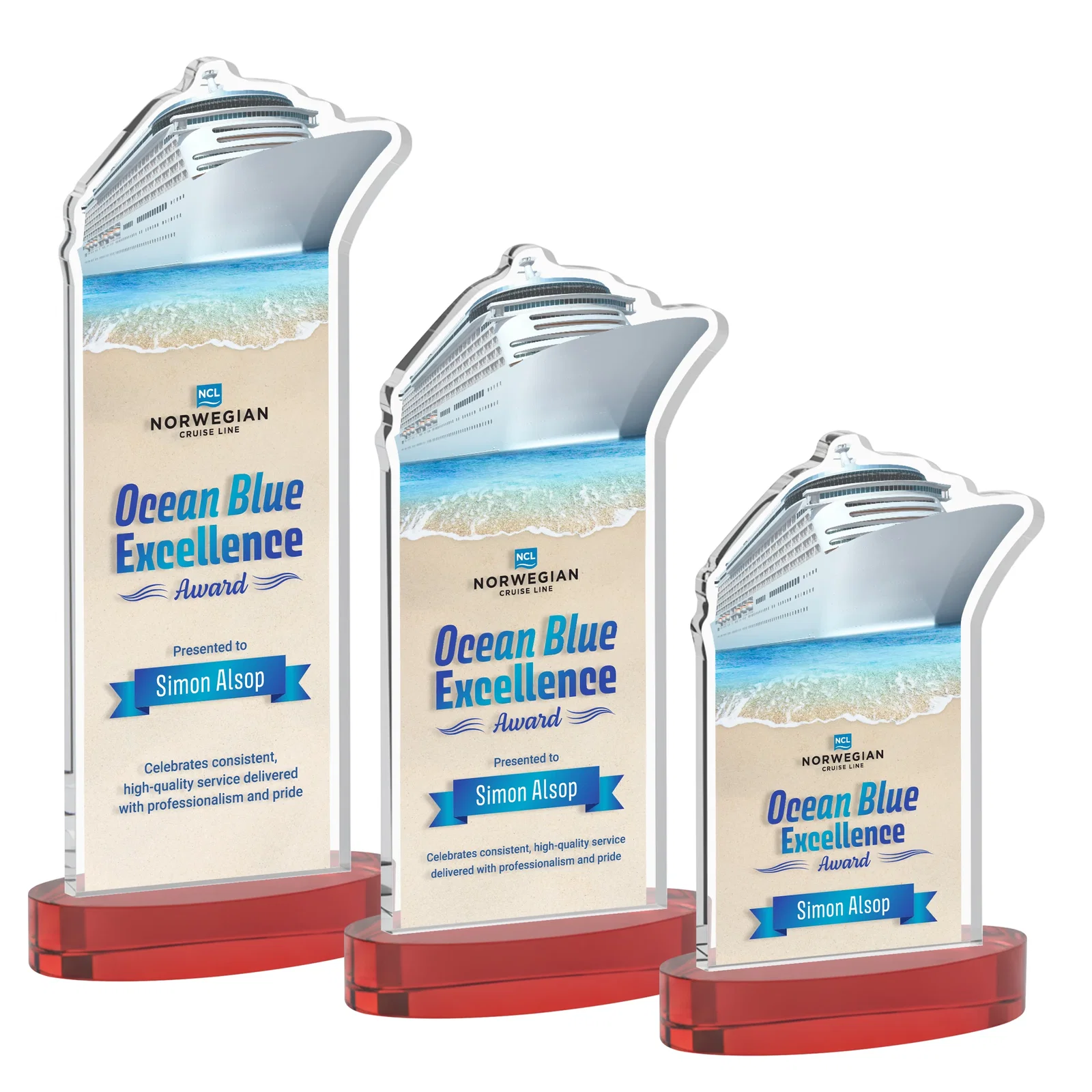 Customized Starfire Crystal Ship Cutout Award on Oval Base for corporate award ceremonies