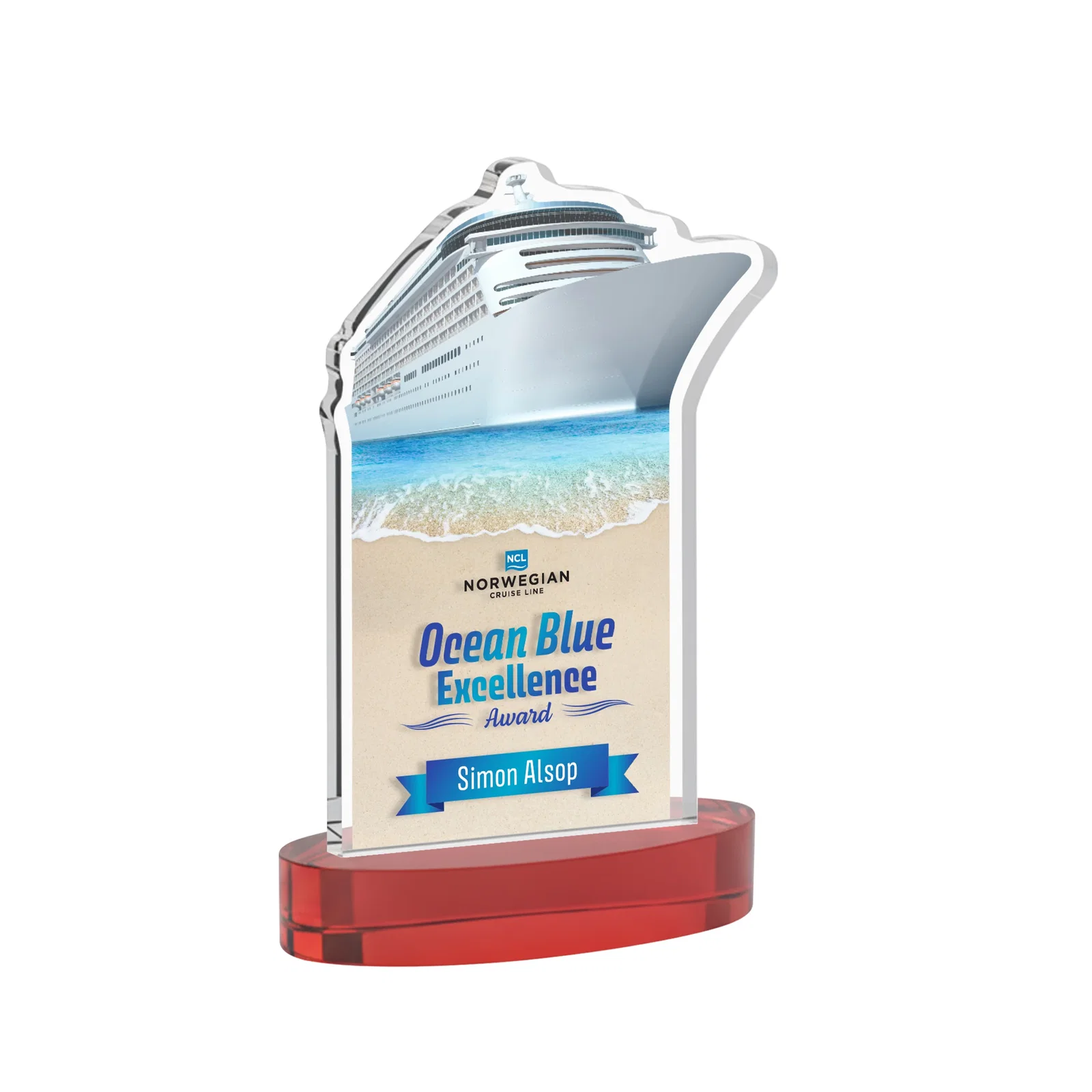 Customized Starfire Crystal Ship Cutout Award on Oval Base for service anniversary gifts