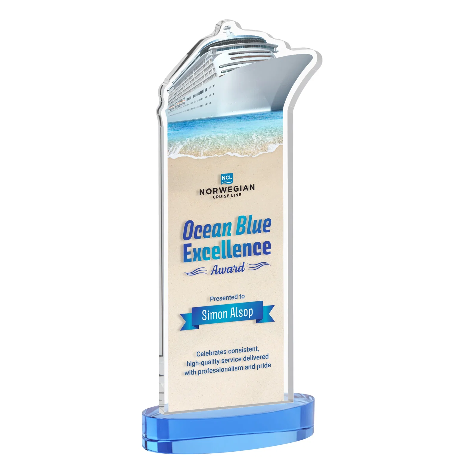 Customized Starfire Crystal Ship Cutout Award on Oval Base for safety achievement programs