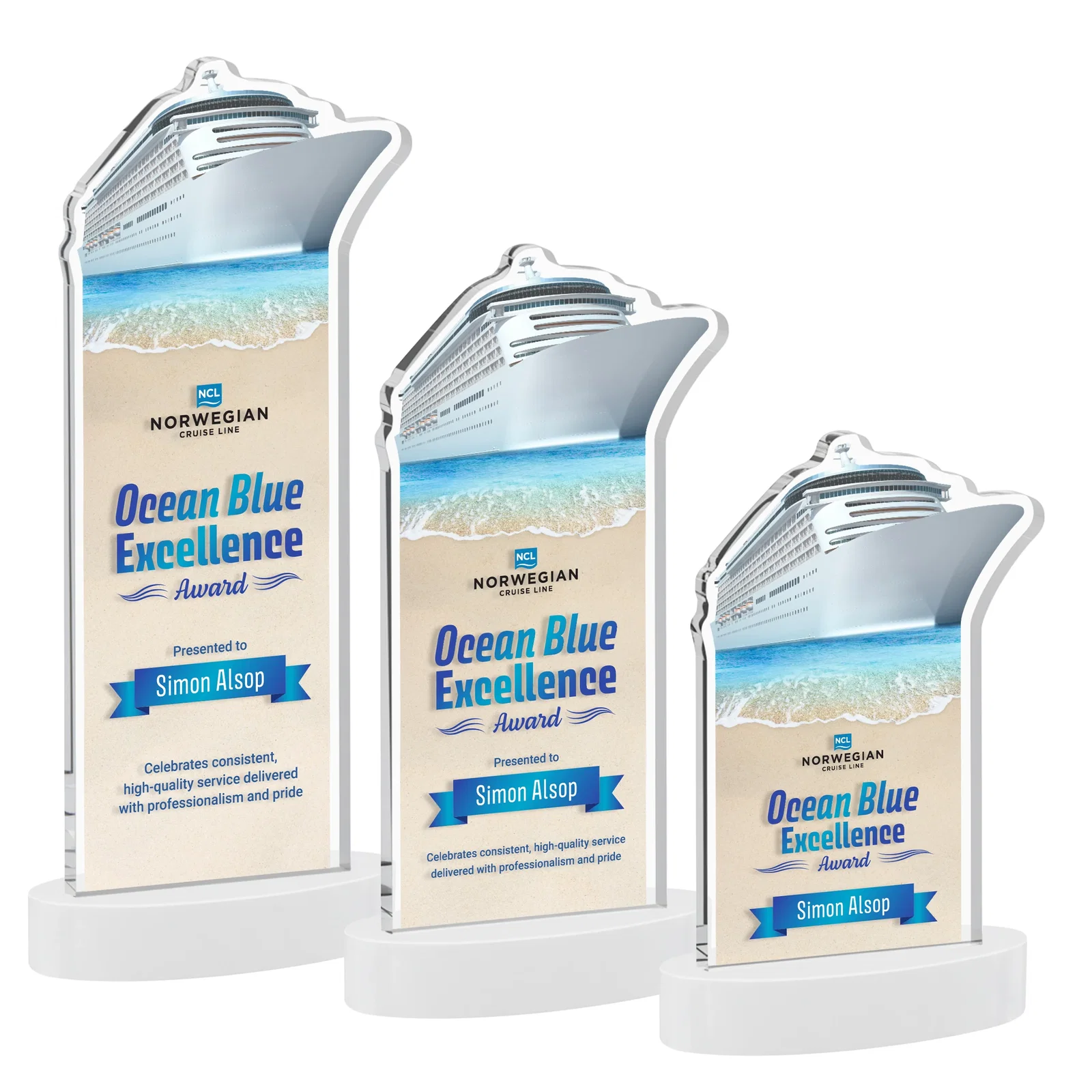 Customized Starfire Crystal Ship Cutout Award on Oval Base for dealer and partner awards