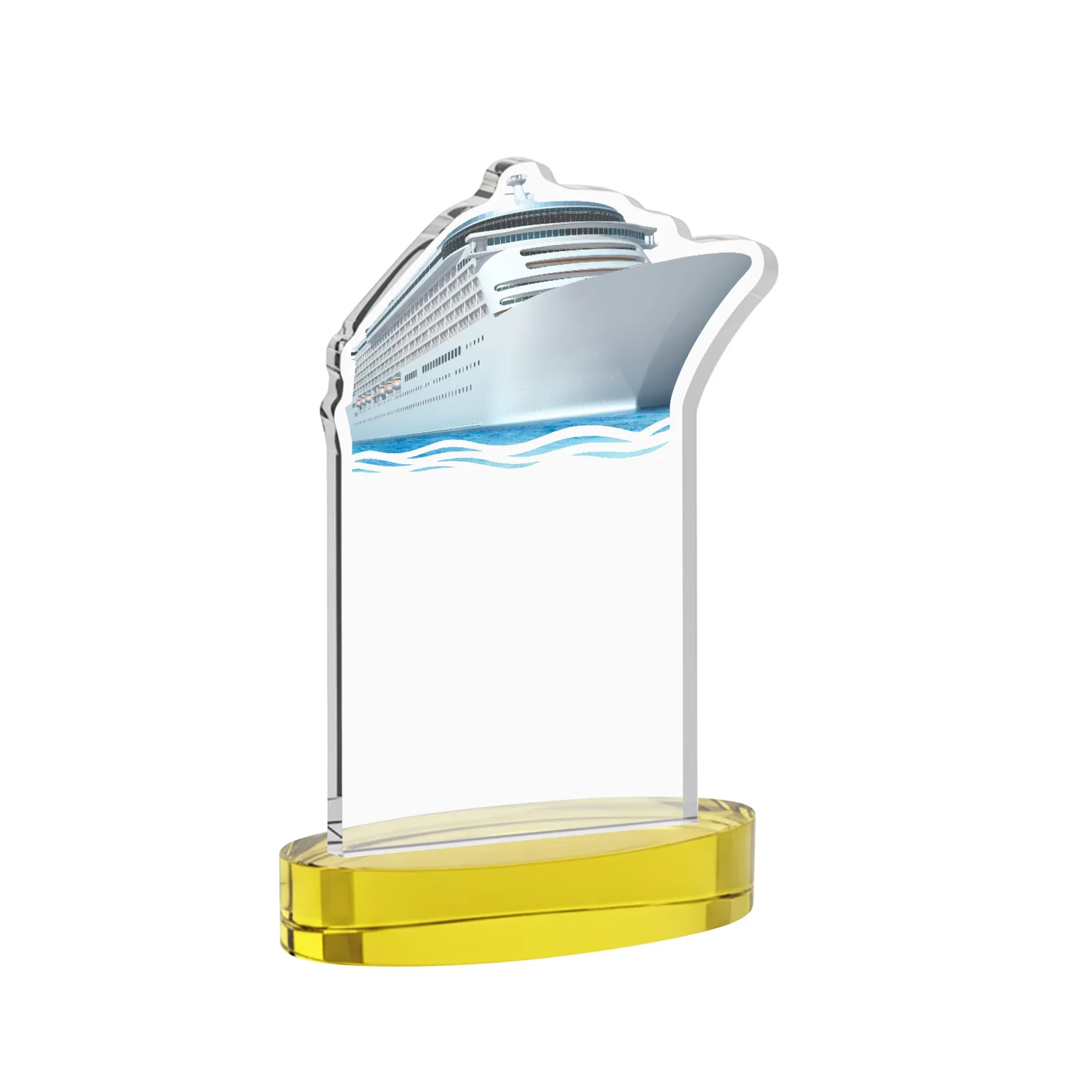 Custom engraved Starfire Crystal Ship Cutout Award on Oval Base for safety achievement programs