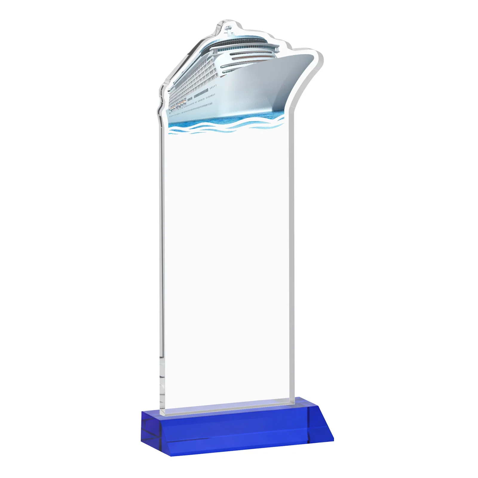 Custom Starfire Crystal Ship Cutout Award on Mitered Base, with your logo for sales achievement awards