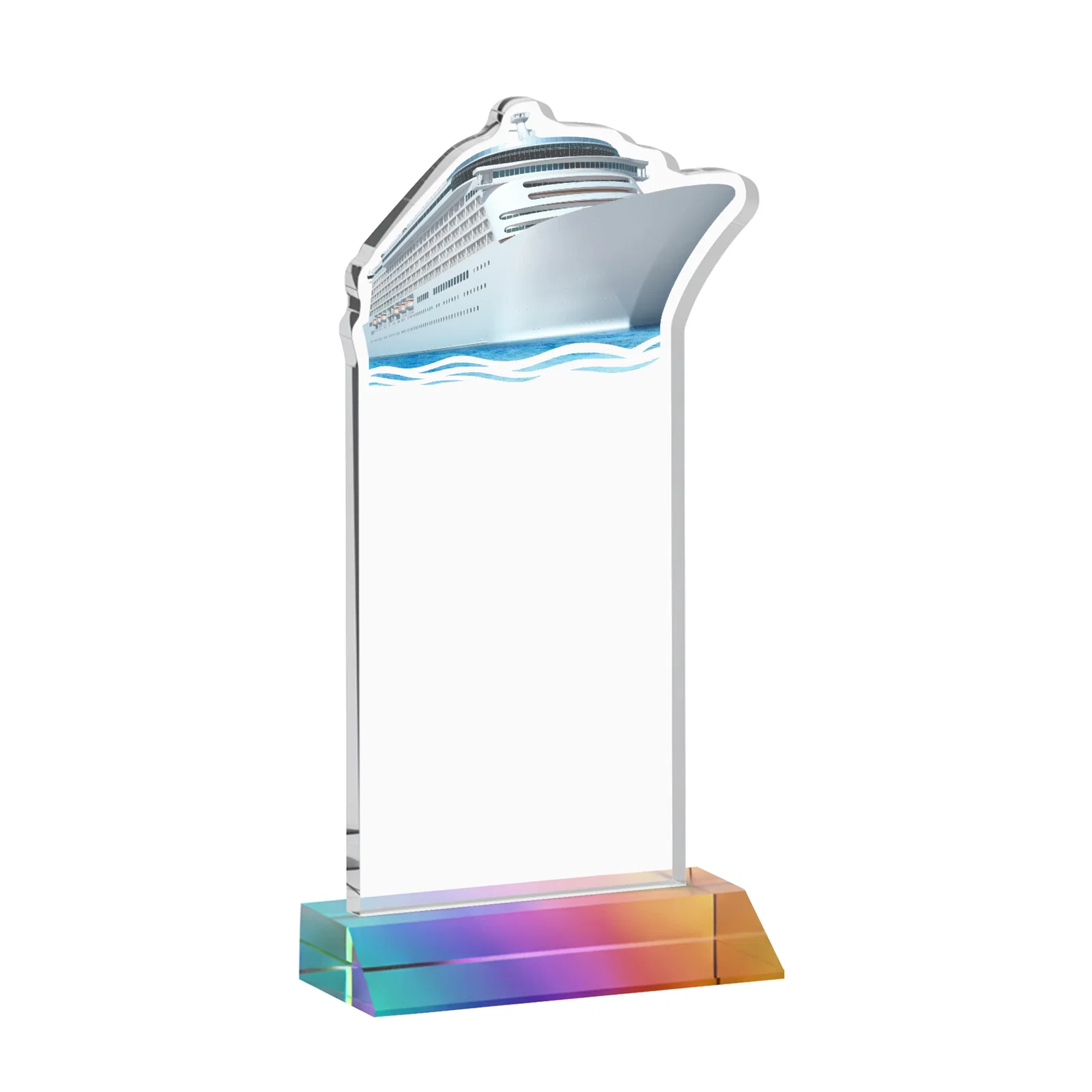 Custom Starfire Crystal Ship Cutout Award on Mitered Base, with your logo for team milestone celebrations