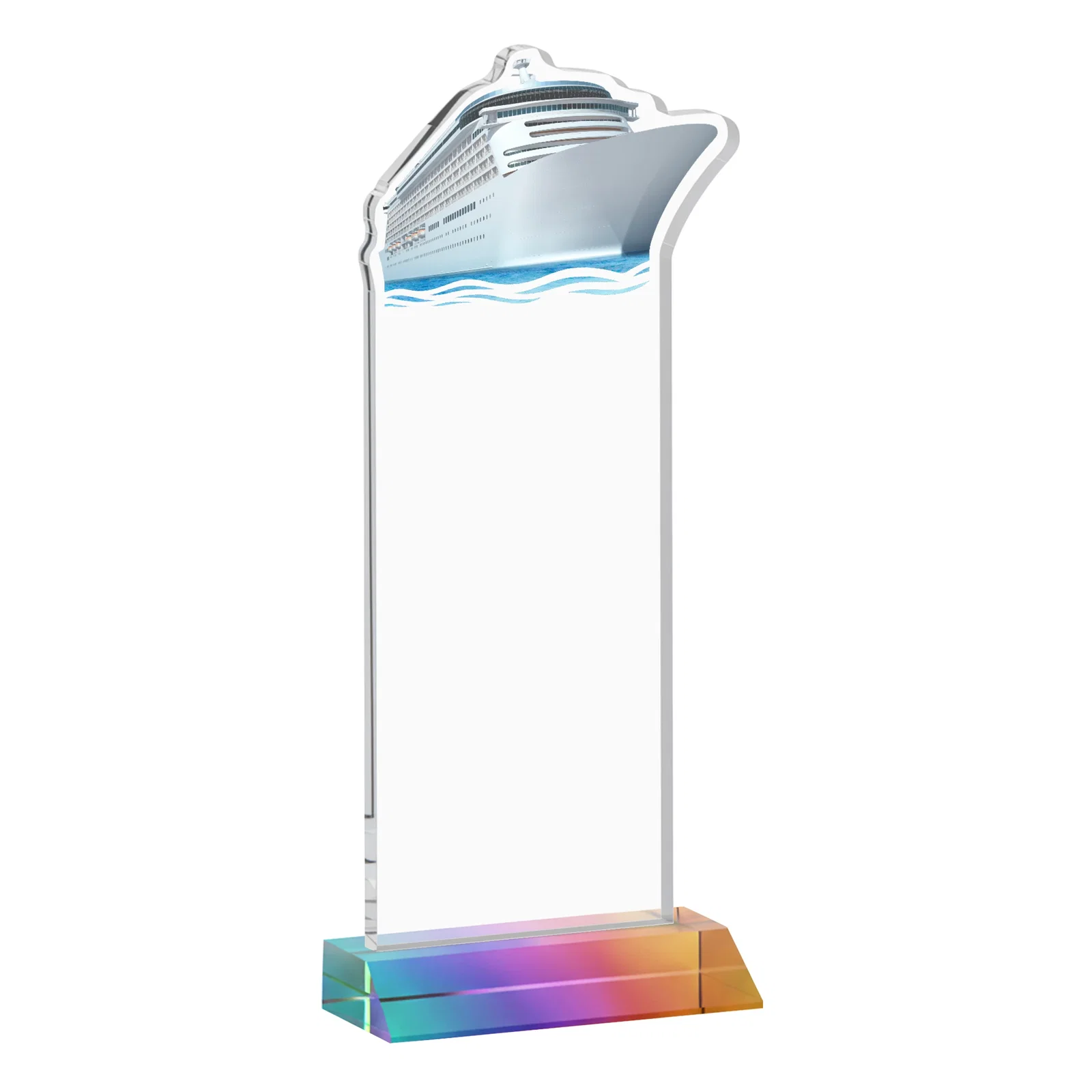 Custom Starfire Crystal Ship Cutout Award on Mitered Base, with your logo for donor appreciation