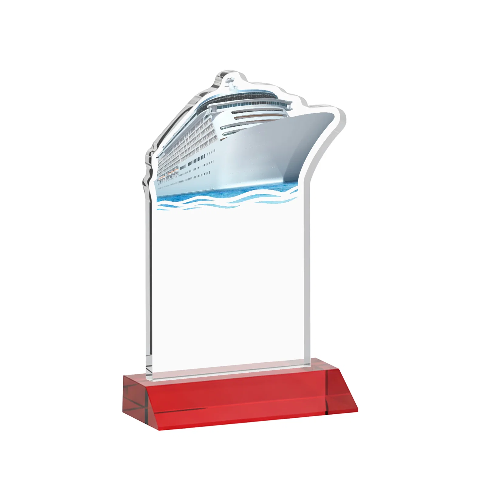 Custom Starfire Crystal Ship Cutout Award on Mitered Base, with your logo for graduation ceremonies