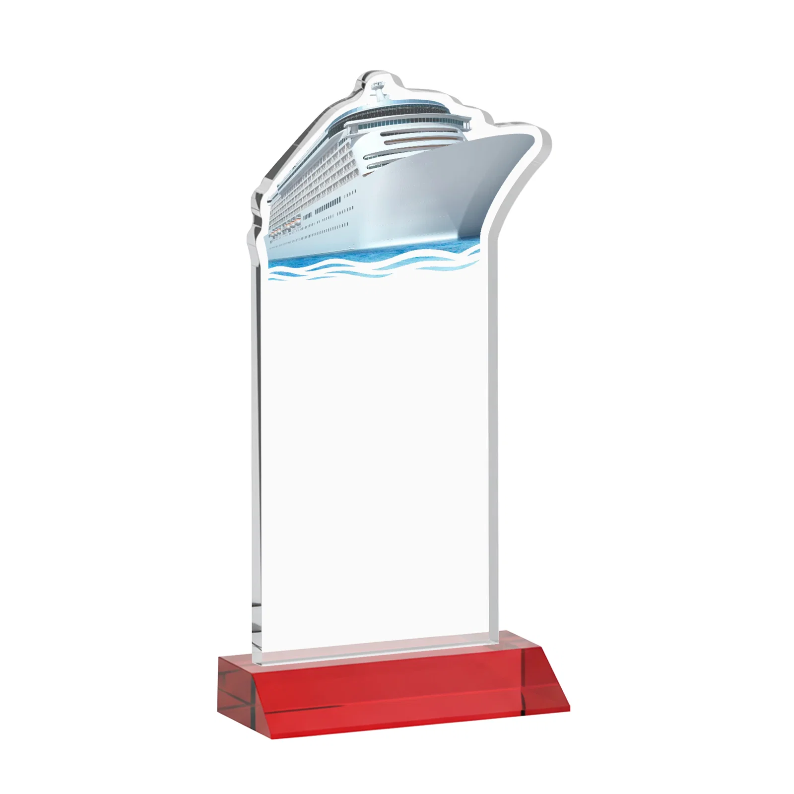 Custom Starfire Crystal Ship Cutout Award on Mitered Base, with your logo for safety achievement programs