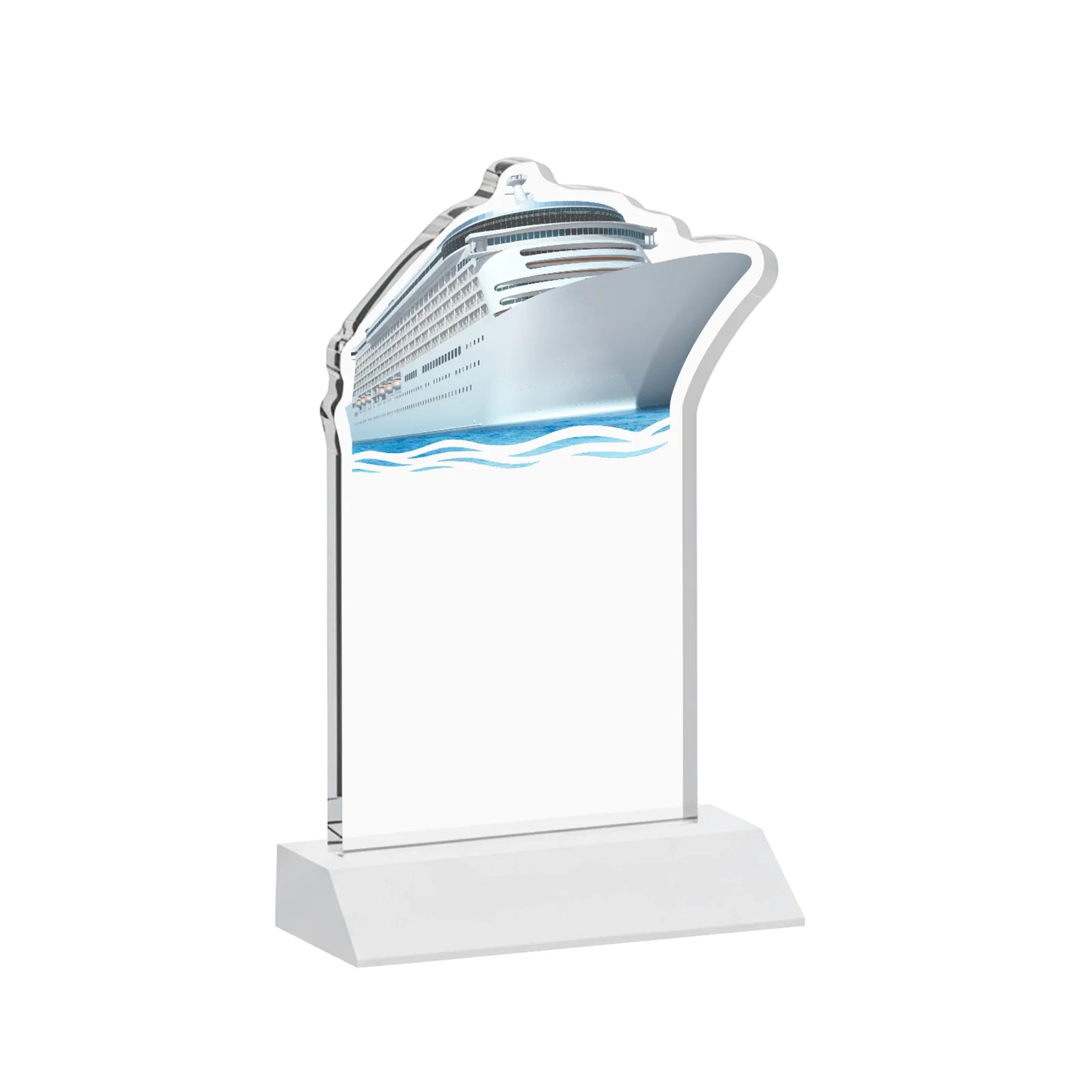 Personalized Starfire Crystal Ship Cutout Award on Mitered Base, with your logo for corporate award ceremonies