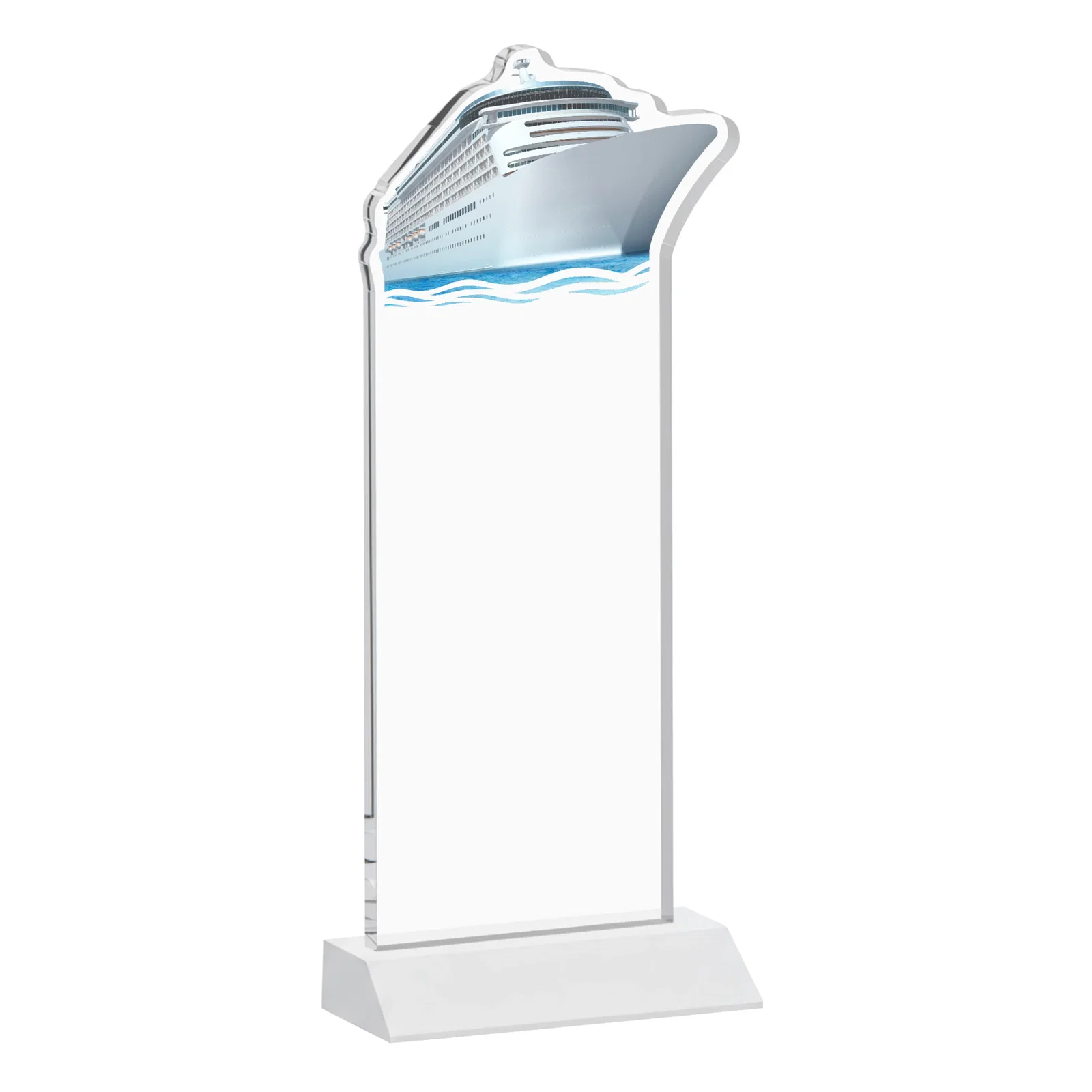 Personalized Starfire Crystal Ship Cutout Award on Mitered Base, with your logo for sales achievement awards