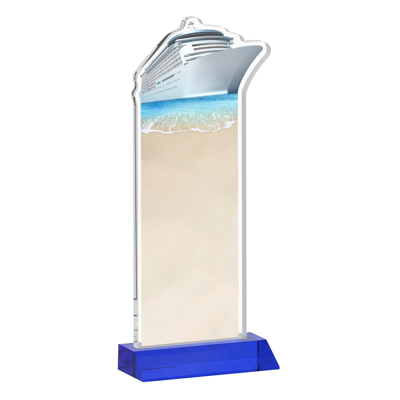 Promotional Starfire Crystal Ship Cutout Award on Mitered Base, with your logo for donor appreciation