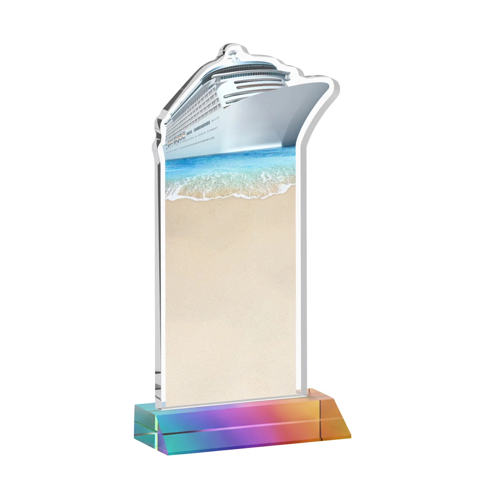 Promotional Starfire Crystal Ship Cutout Award on Mitered Base, with your logo for safety achievement programs