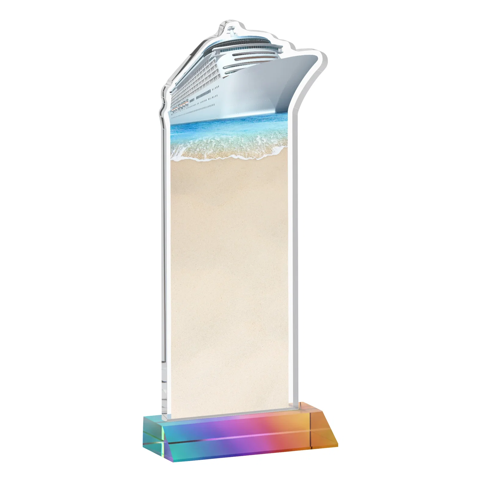 Promotional Starfire Crystal Ship Cutout Award on Mitered Base, with your logo for volunteer appreciation