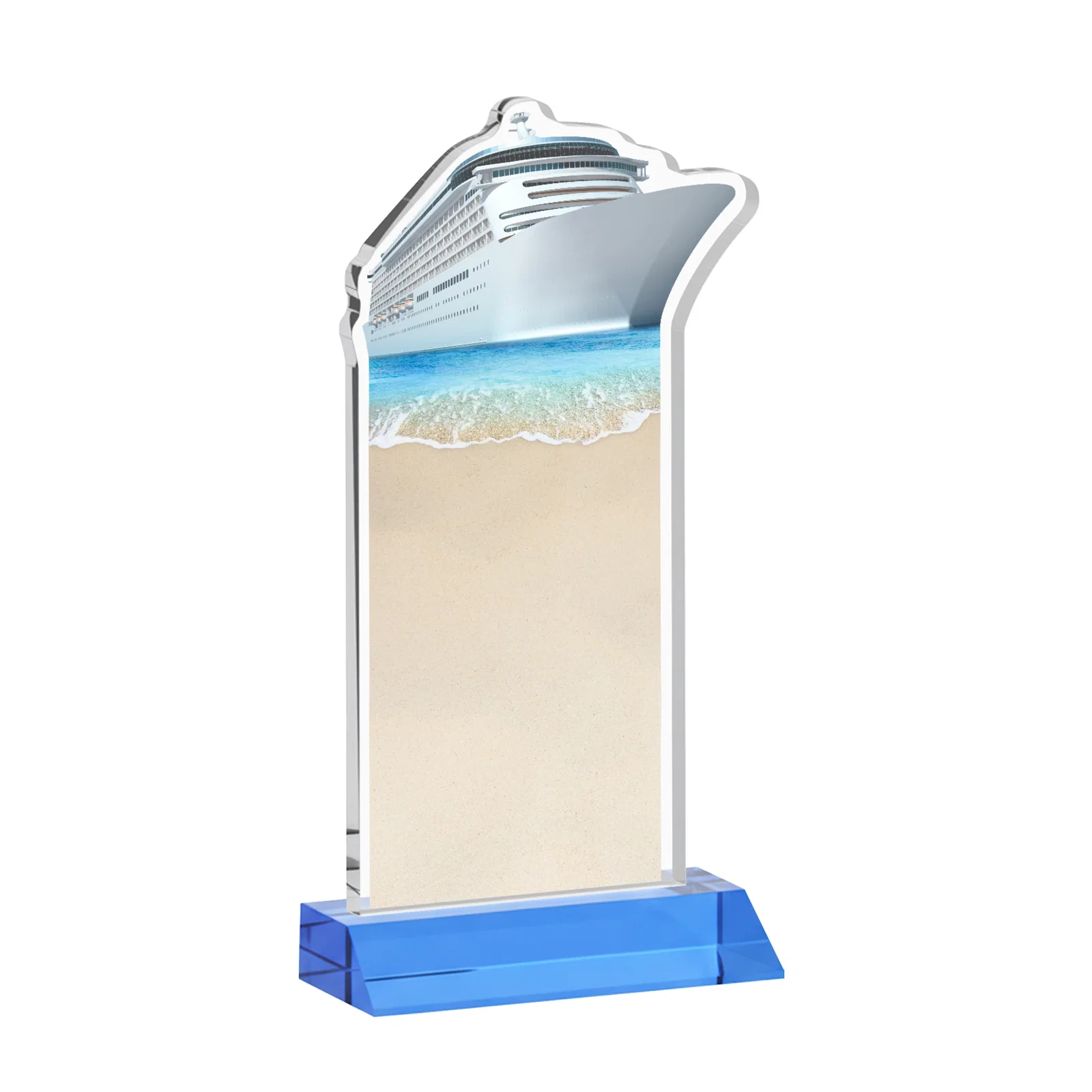 Branded Starfire Crystal Ship Cutout Award on Mitered Base, with your logo for service anniversary gifts