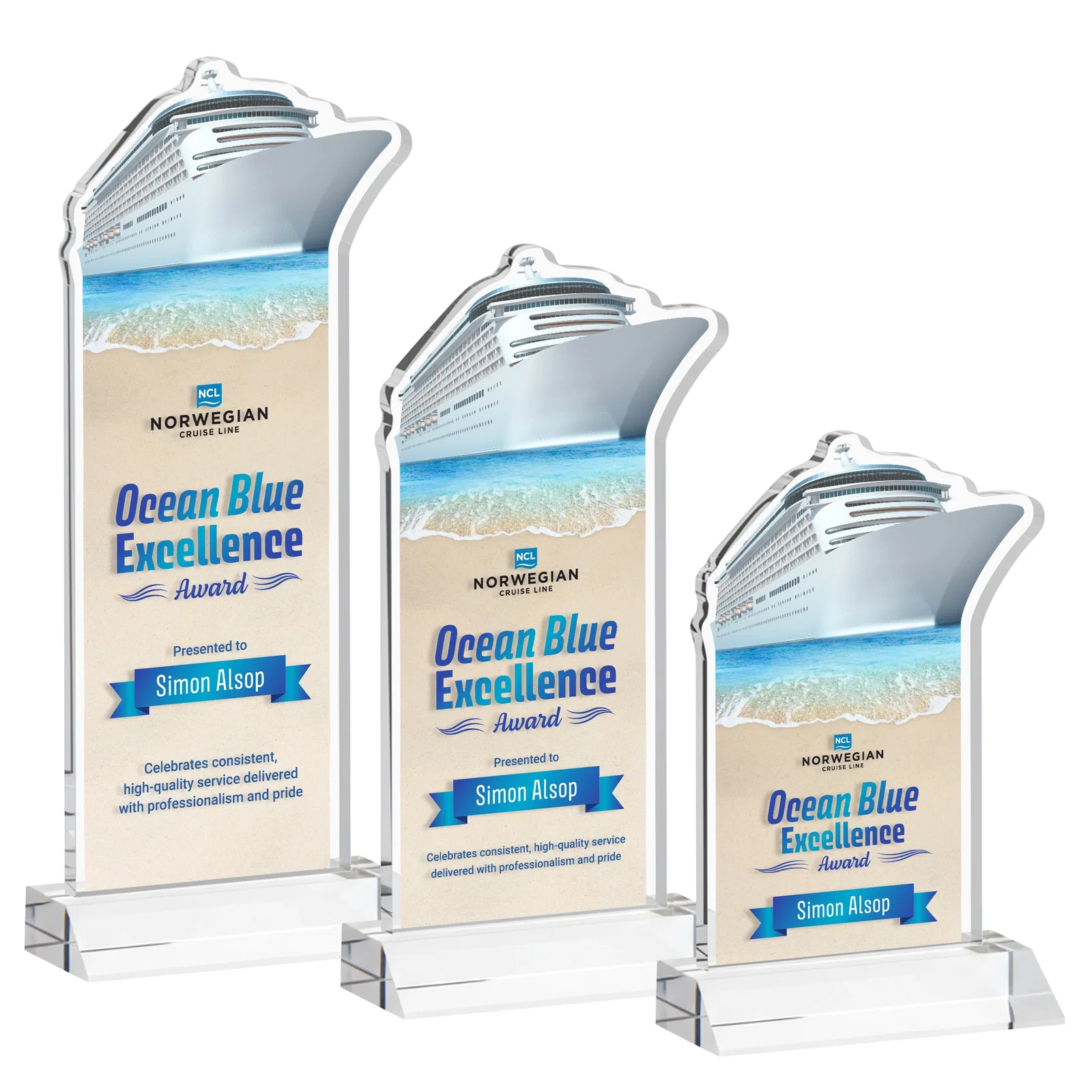 Branded Starfire Crystal Ship Cutout Award on Mitered Base for corporate award ceremonies
