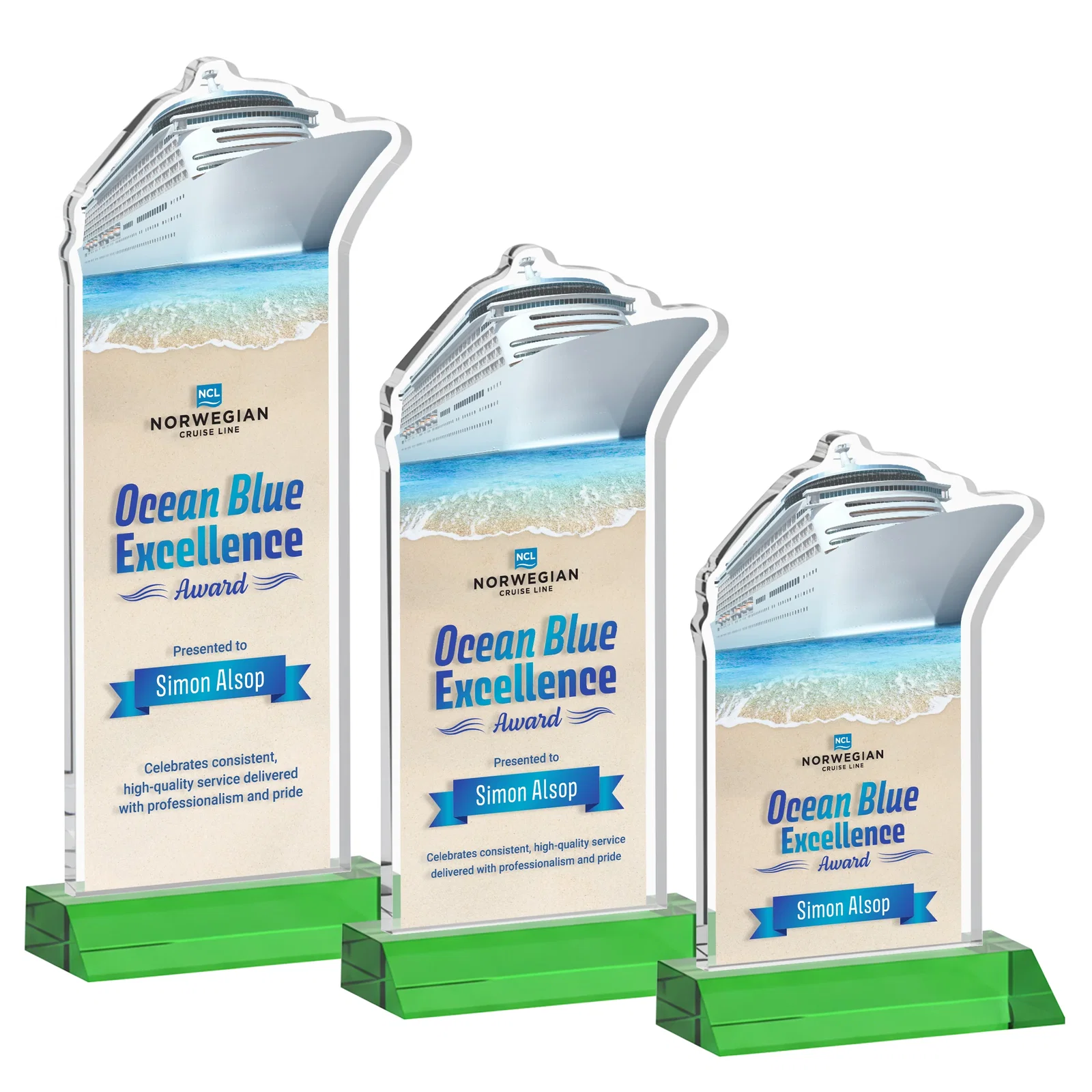 Branded Starfire Crystal Ship Cutout Award on Mitered Base for volunteer appreciation
