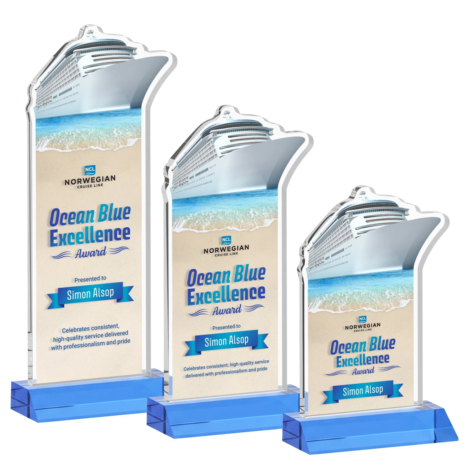 Customized Starfire Crystal Ship Cutout Award on Mitered Base for team milestone celebrations