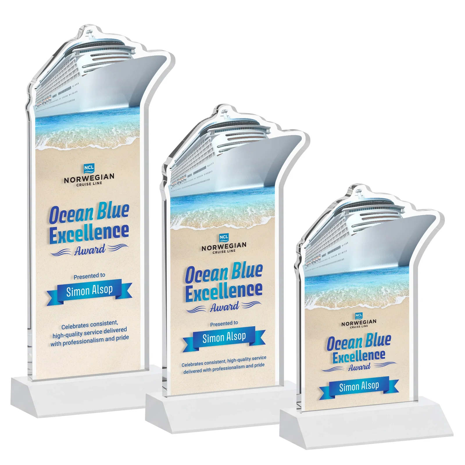 Customized Starfire Crystal Ship Cutout Award on Mitered Base for dealer and partner awards