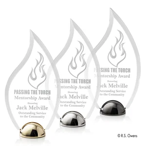 Beveled Acrylic Flame Award on Domed Cast Metal Hemisphere Base
