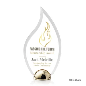 Beveled Acrylic Flame Award on Domed Cast Metal Hemisphere Base