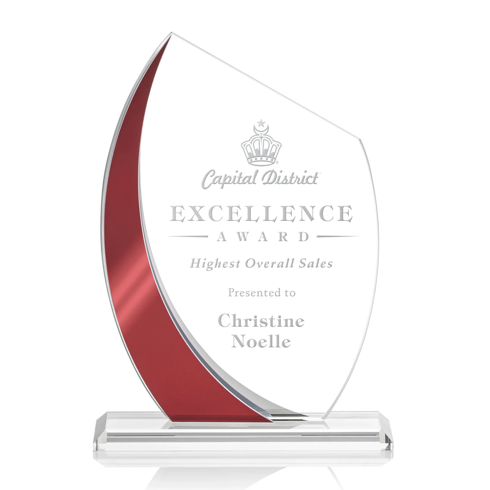 Custom Starfire Crystal Peak Award With Green Metallic Side Accent, awards for company anniversary events