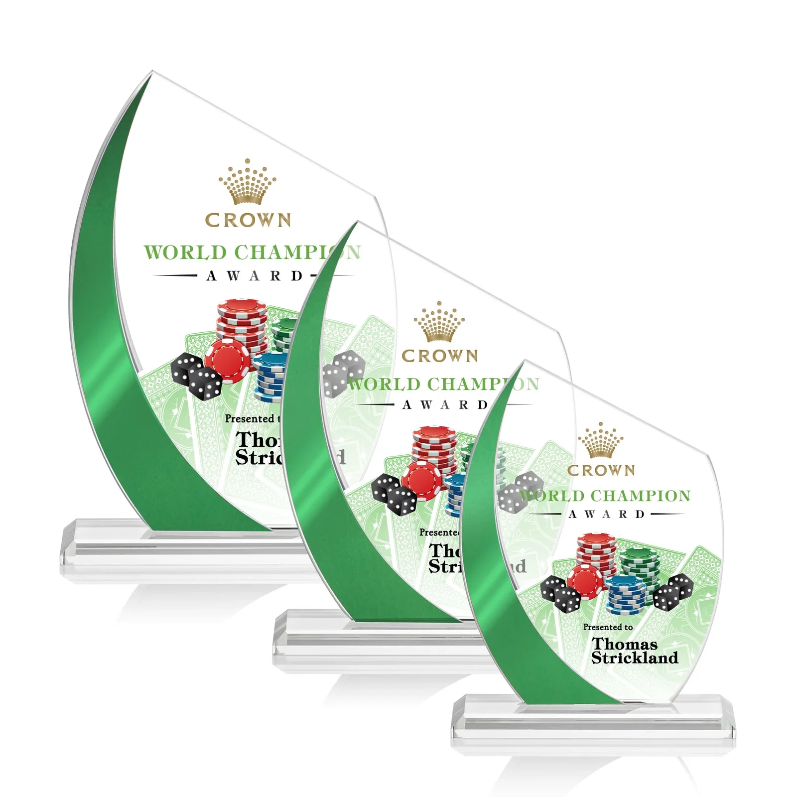 Personalized Starfire Crystal Peak Award With Green Metallic Side Accent, awards for employee recognition