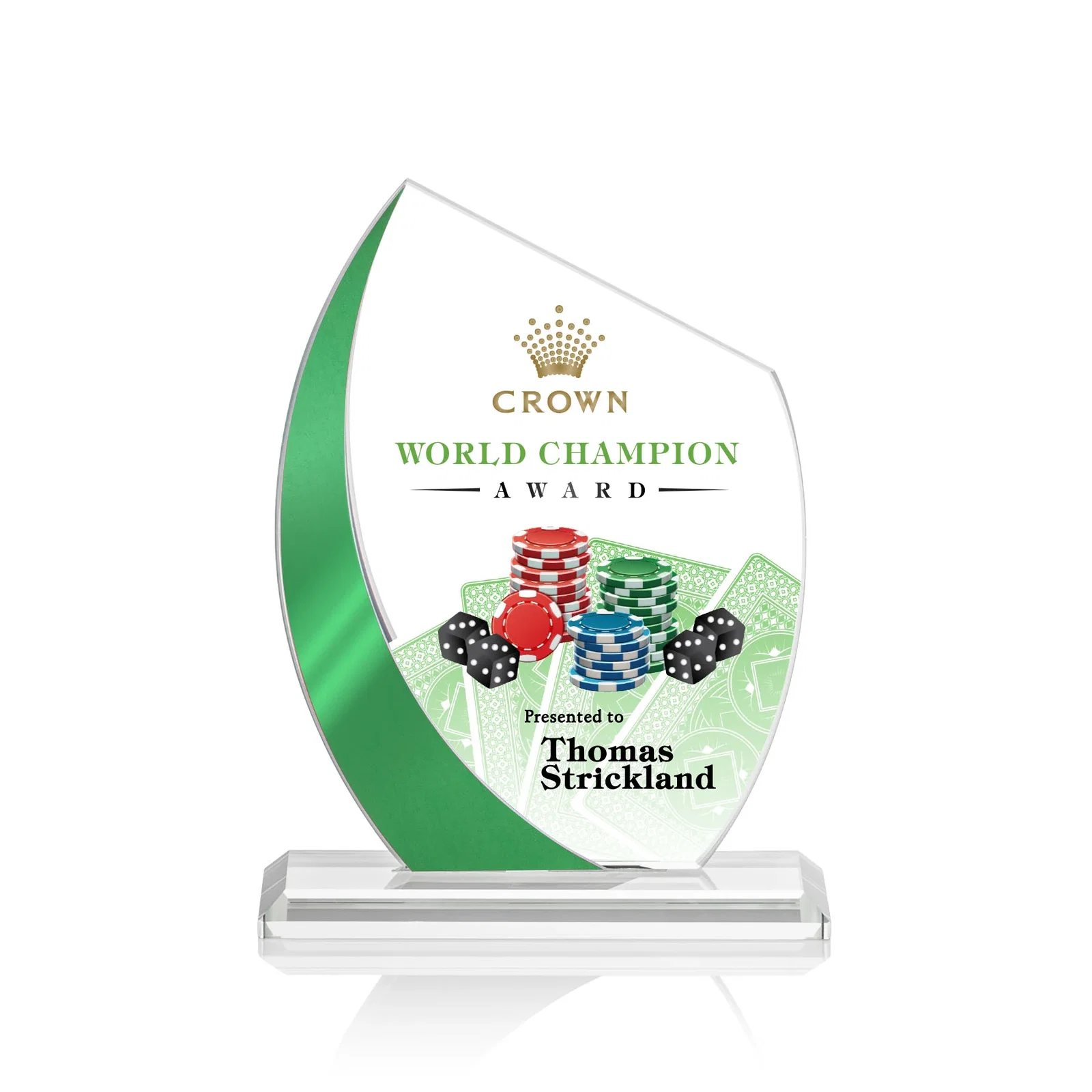 Personalized Starfire Crystal Peak Award With Green Metallic Side Accent, awards for corporate award ceremonies
