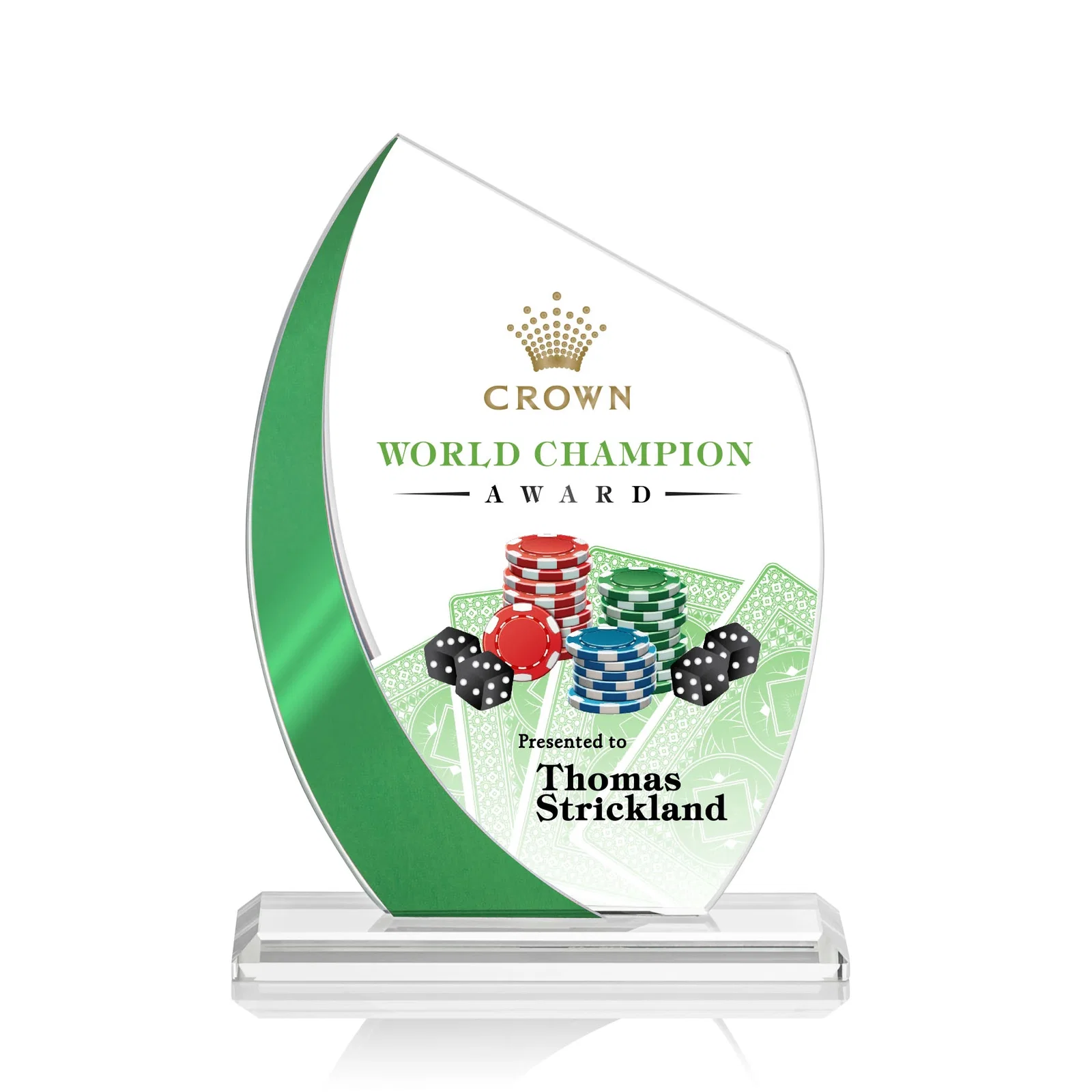 Personalized Starfire Crystal Peak Award With Green Metallic Side Accent, awards for service anniversary gifts