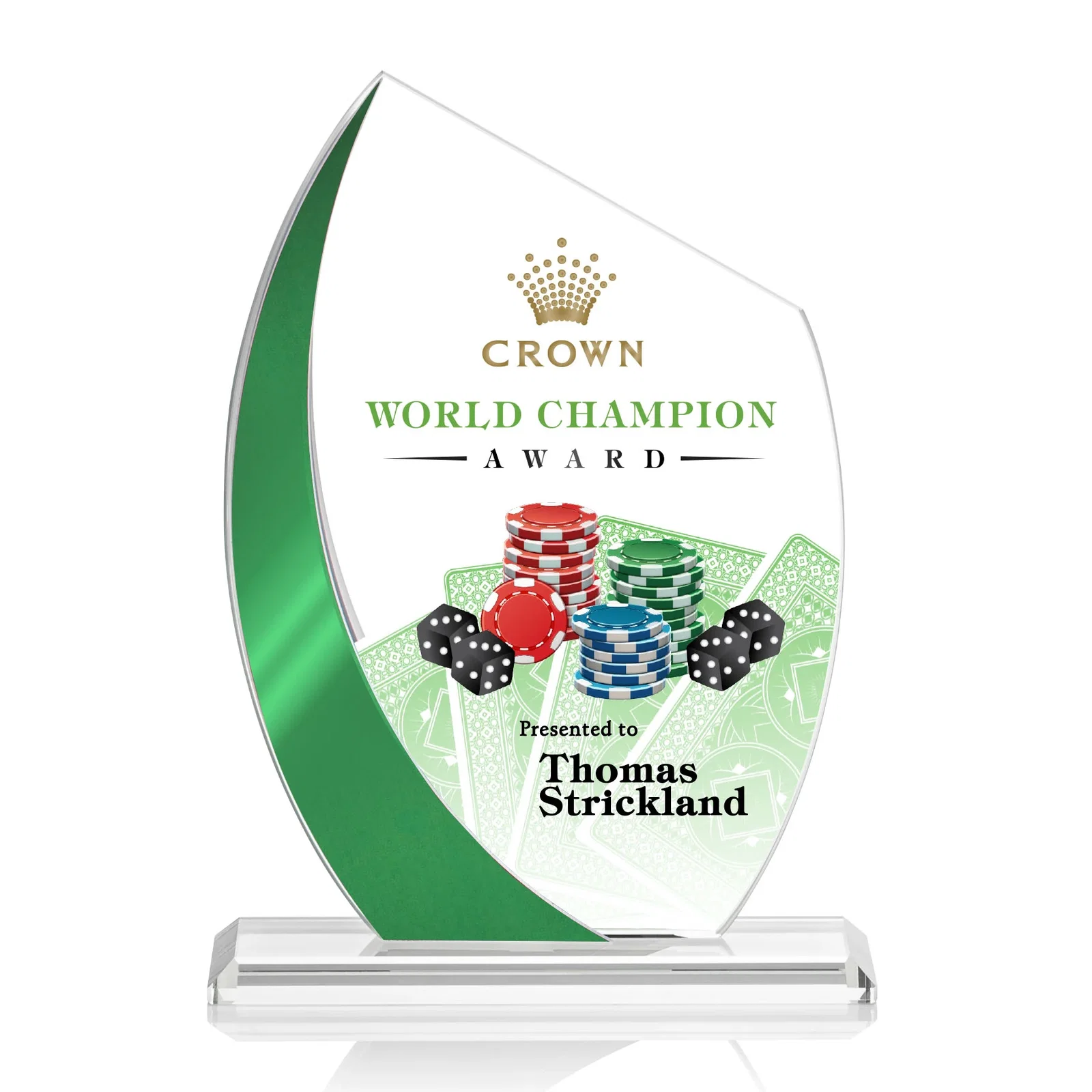 Personalized Starfire Crystal Peak Award With Green Metallic Side Accent, awards for sales achievement awards