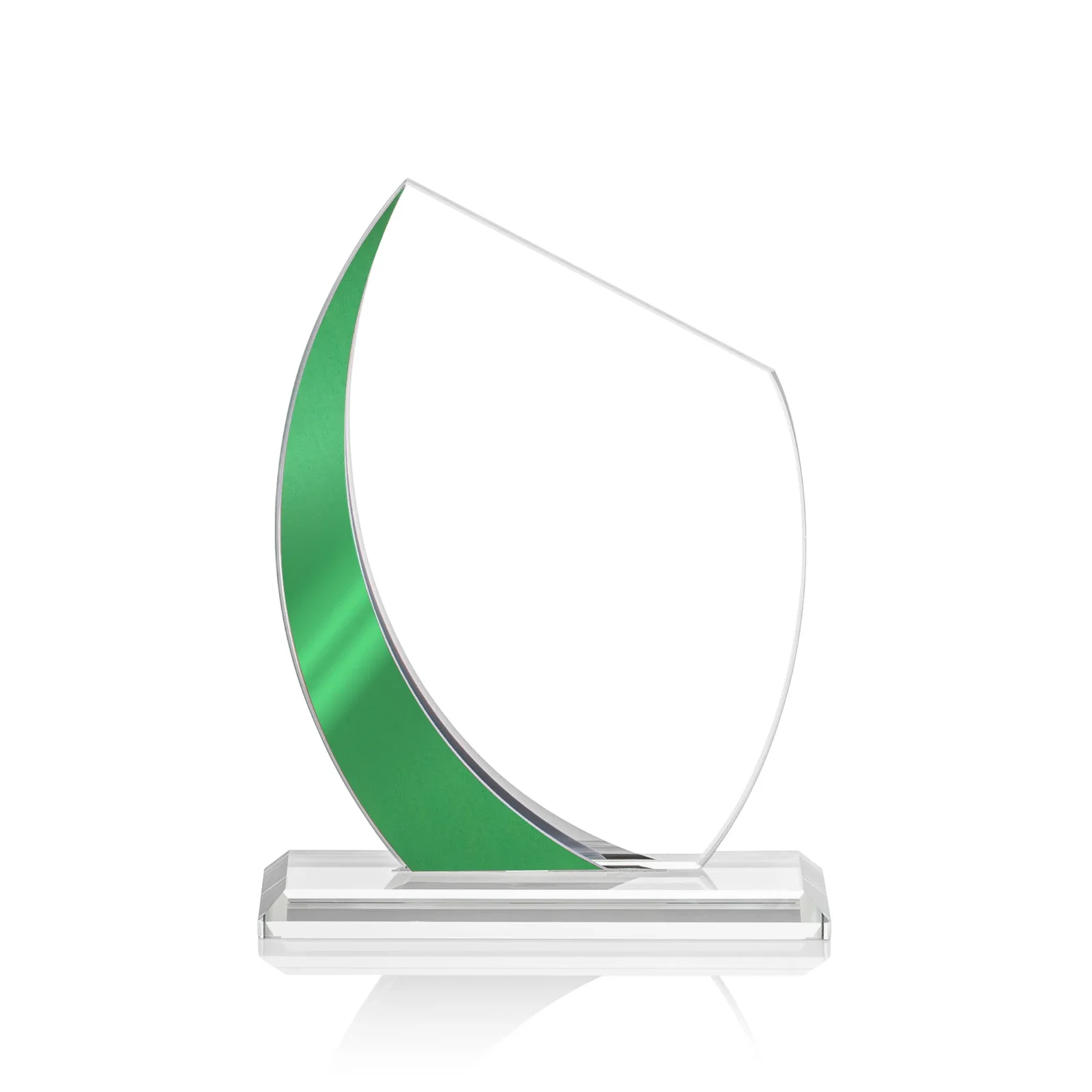 Promotional Starfire Crystal Peak Award With Green Metallic Side Accent, awards for employee recognition
