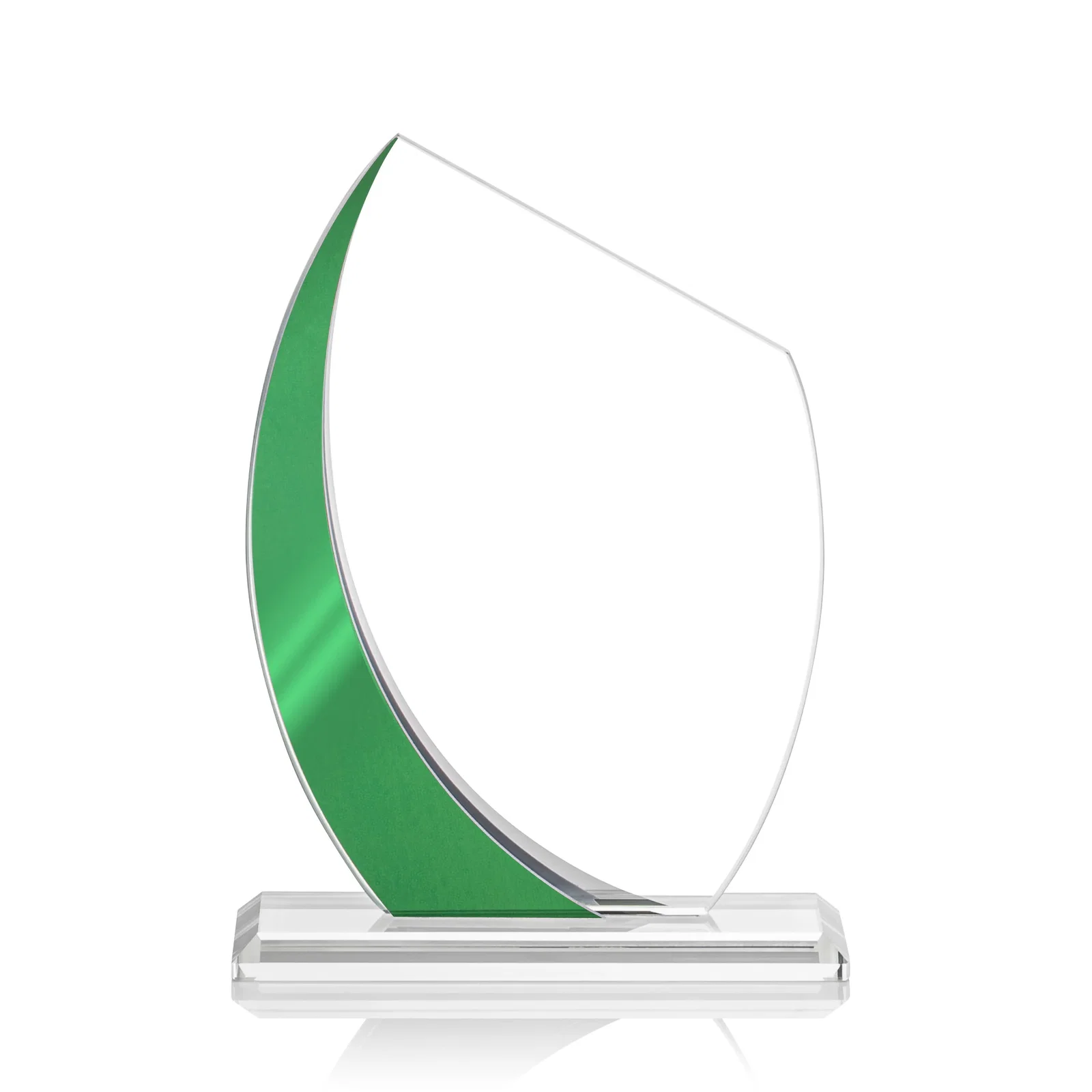 Promotional Starfire Crystal Peak Award With Green Metallic Side Accent, awards for corporate award ceremonies
