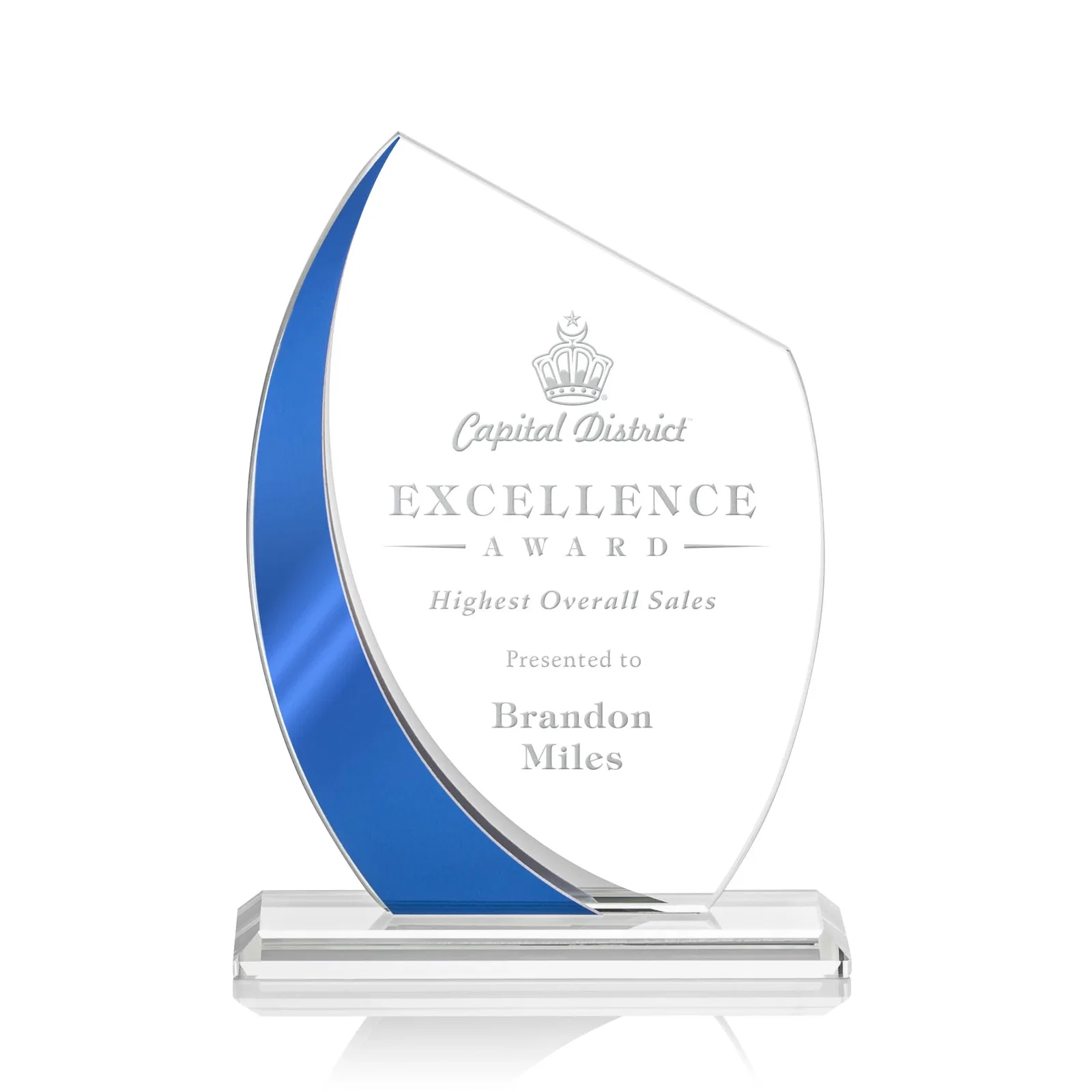 Custom Starfire Crystal Peak Award With Green Metallic Side Accent, awards for donor appreciation