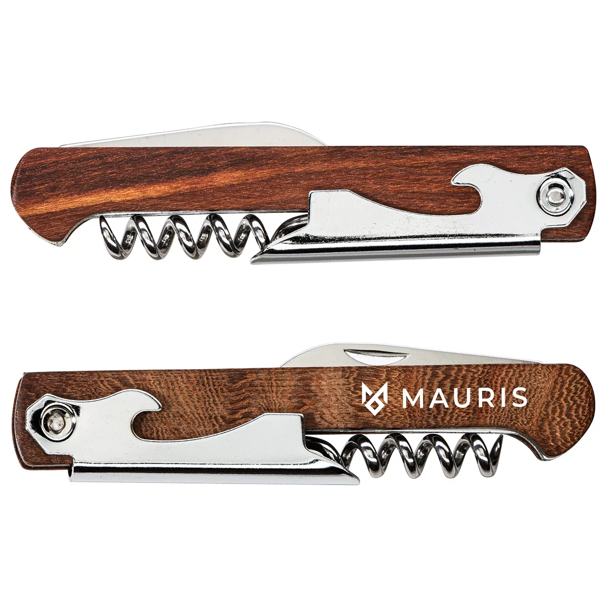 Waiter's 3-in-1 Bottle Opener folded open, angled view of the branded corkscrew and opener