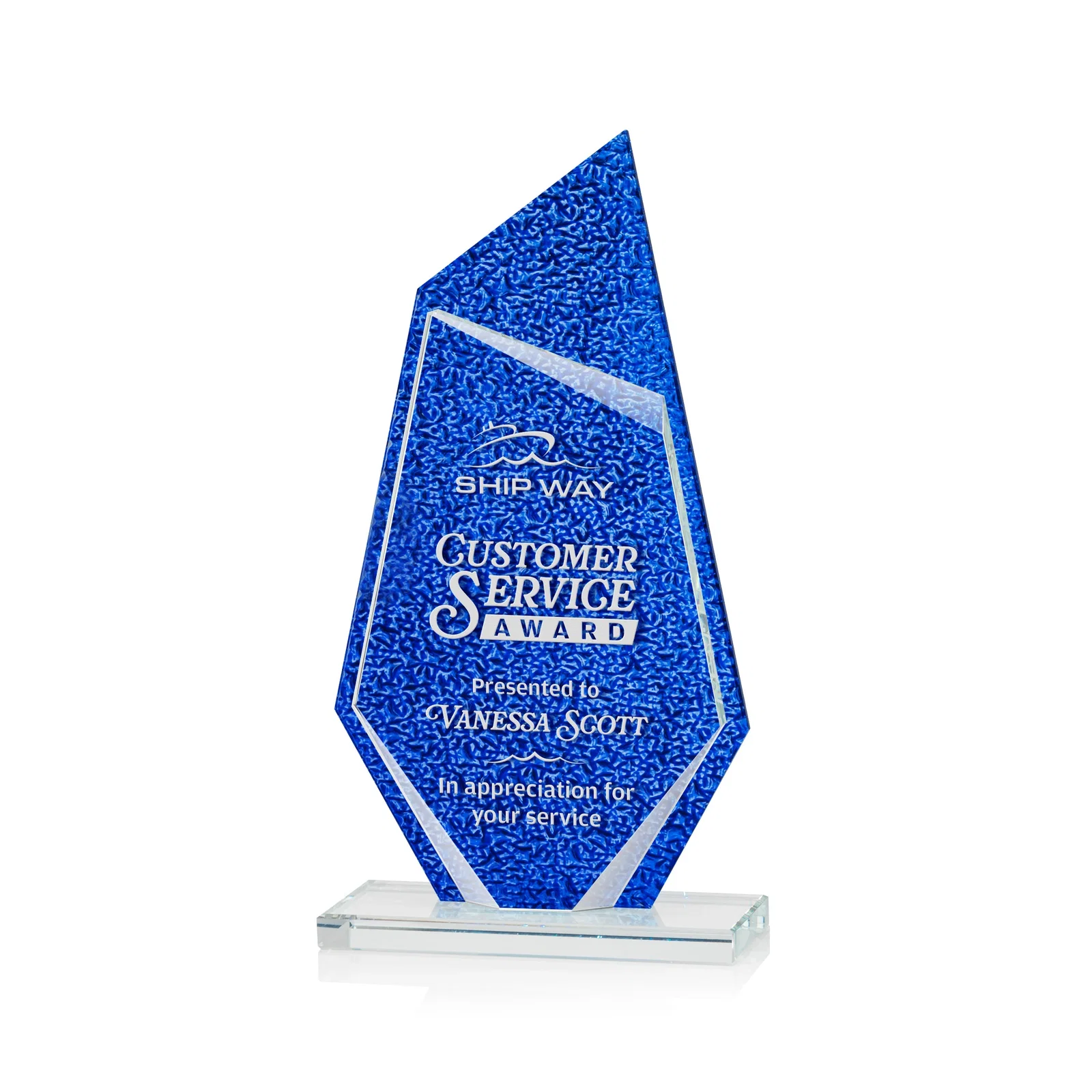 Custom Starfire Crystal Peak Award with a Stained-Glass Texture Layer, awards for corporate award ceremonies