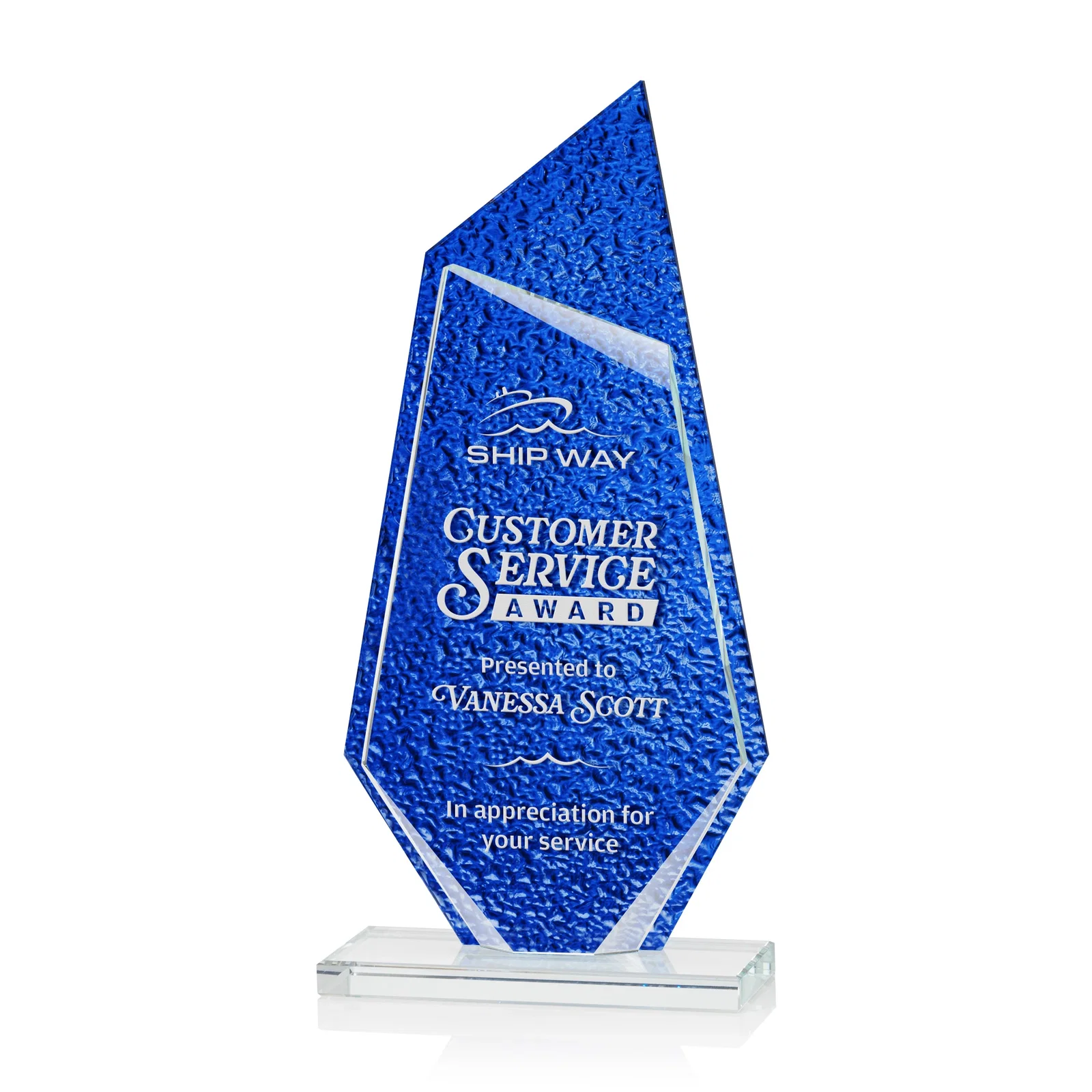 Custom Starfire Crystal Peak Award with a Stained-Glass Texture Layer, awards for service anniversary gifts