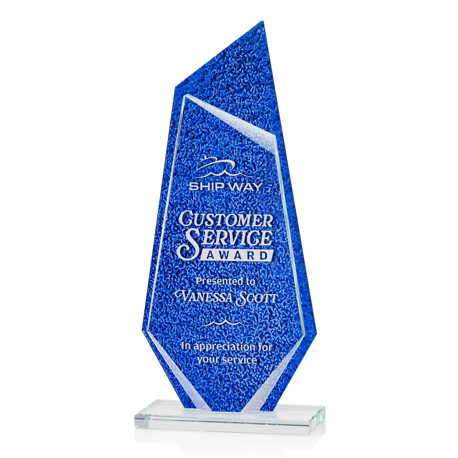 Custom Starfire Crystal Peak Award with a Stained-Glass Texture Layer, awards for sales achievement awards