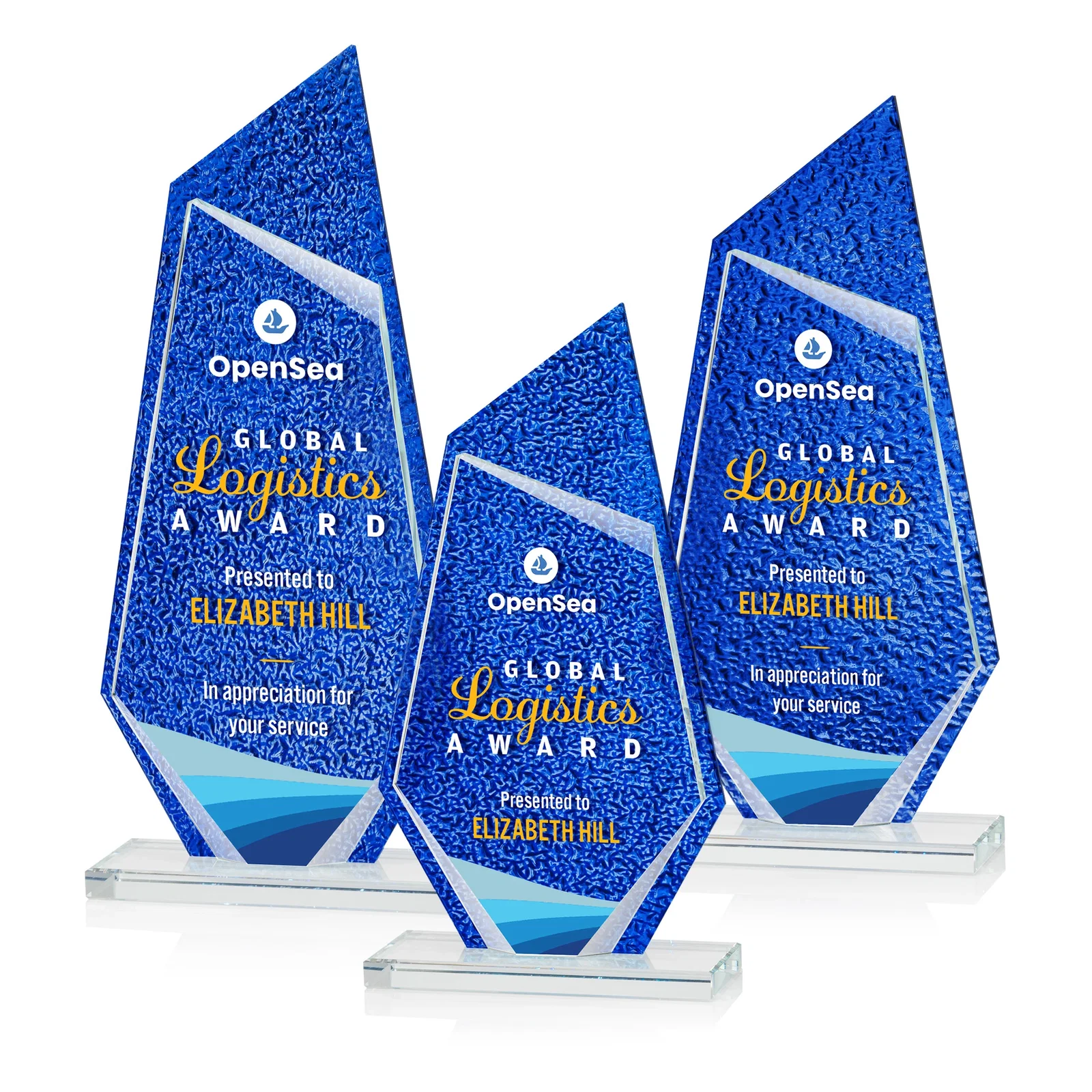 Custom Starfire Crystal Peak Award with a Stained-Glass Texture Layer, awards for team milestone celebrations