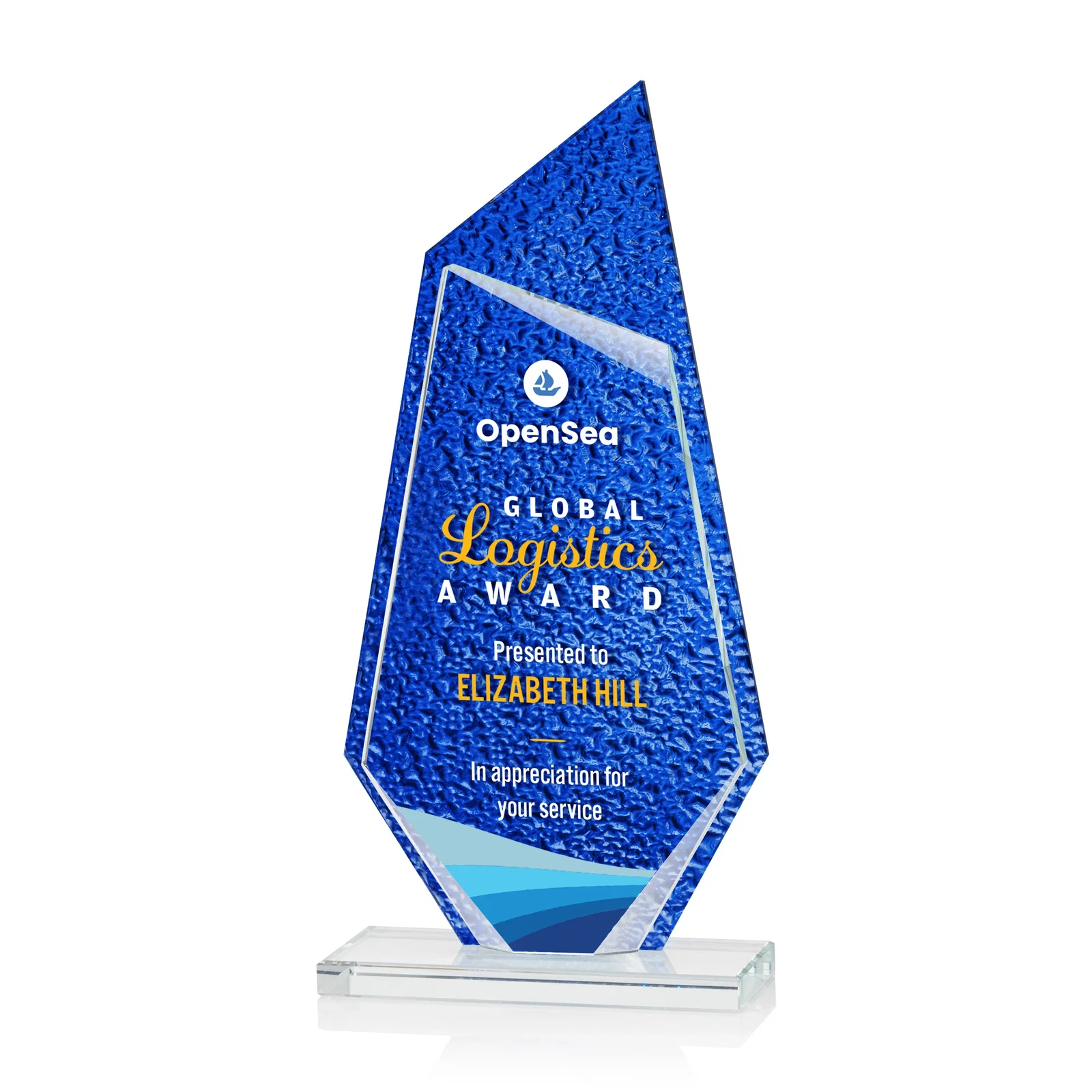 Custom Starfire Crystal Peak Award with a Stained-Glass Texture Layer, awards for graduation ceremonies