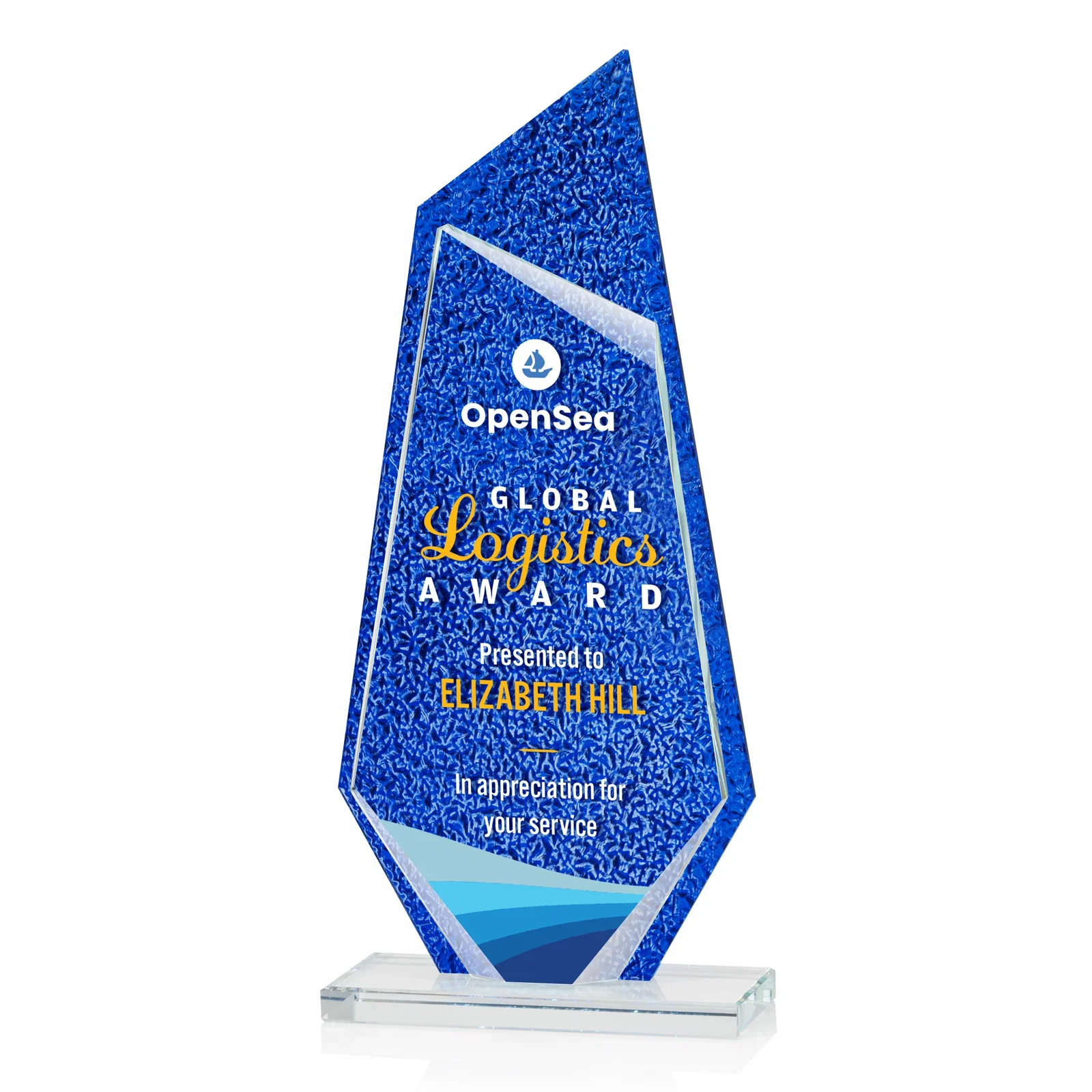 Custom Starfire Crystal Peak Award with a Stained-Glass Texture Layer, awards for safety achievement programs