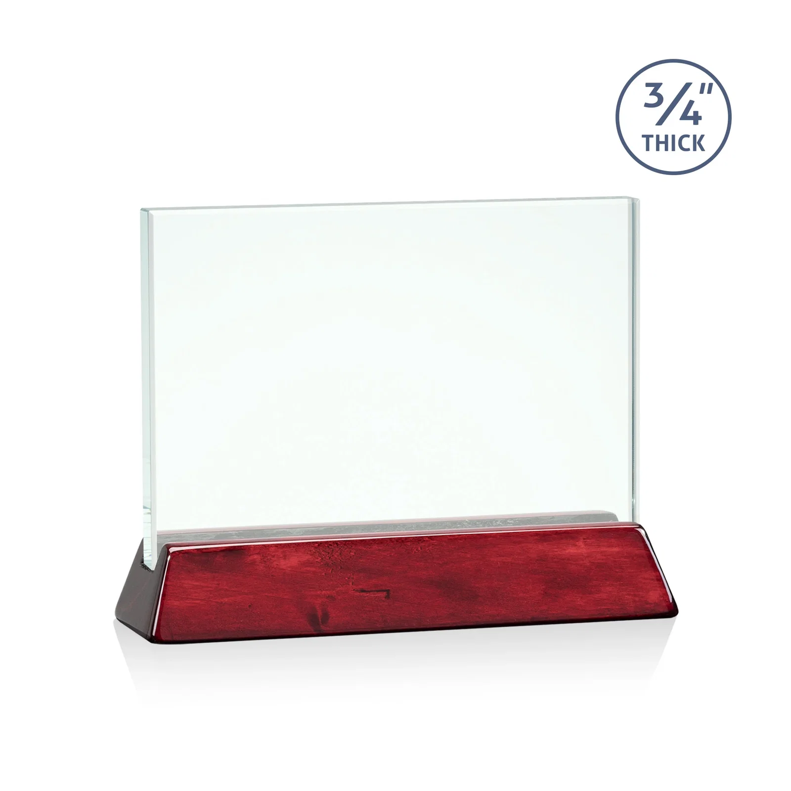 Personalized Jade Glass Horizontal Award, 3/4-Inch Thick, on a Rosewood Base for company anniversary events