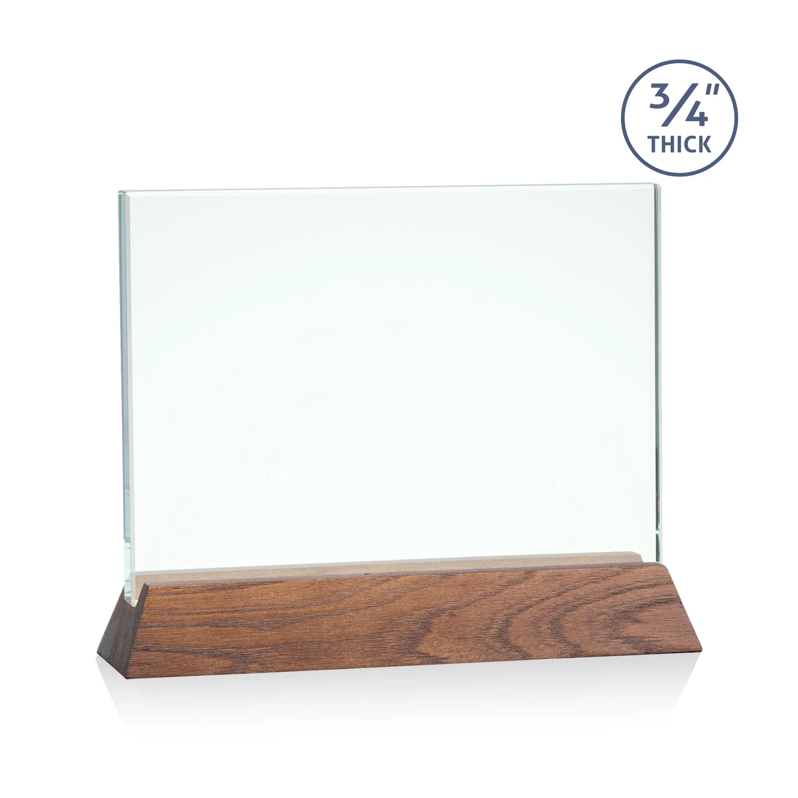 Branded Jade Glass Horizontal Award, 3/4-Inch Thick, on a Rosewood Base for employee recognition