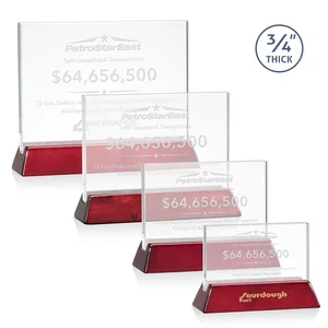 Starfire Crystal Rectangular Award on Piano-Finish Wood Base