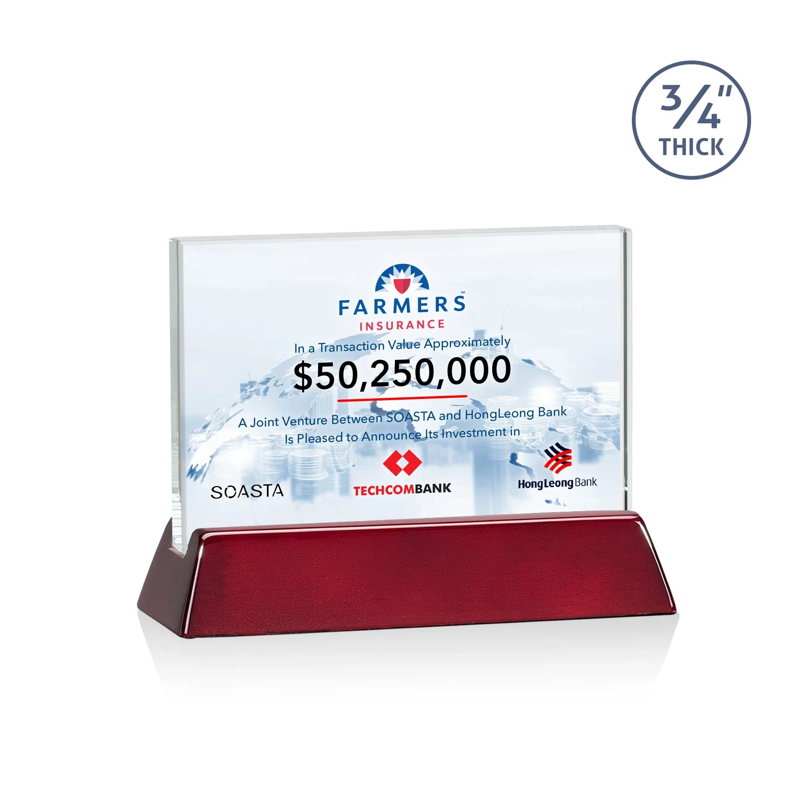 Personalized Starfire Crystal Rectangular Award on Piano-Finish Wood Base for donor appreciation