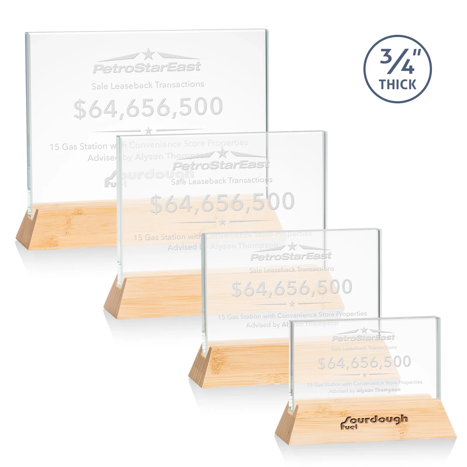 Personalized Starfire Crystal Rectangular Award on Piano-Finish Wood Base for volunteer appreciation