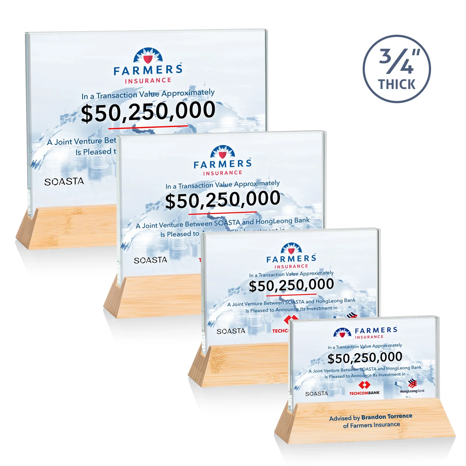 Promotional Starfire Crystal Rectangular Award on Piano-Finish Wood Base for graduation ceremonies