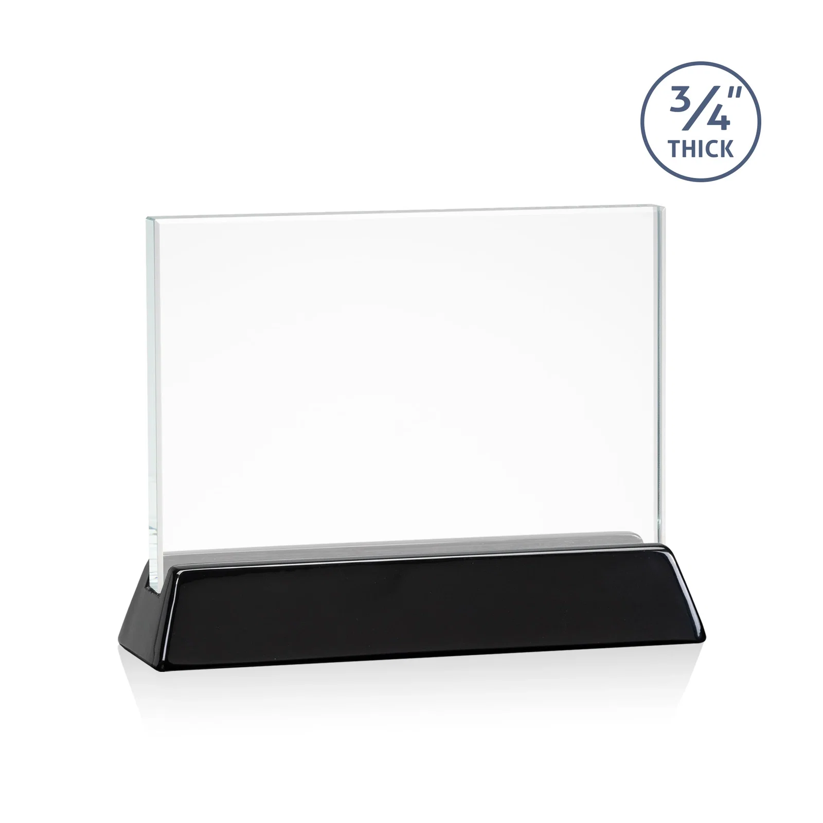 Branded Starfire Crystal Rectangular Award on Piano-Finish Wood Base for company anniversary events