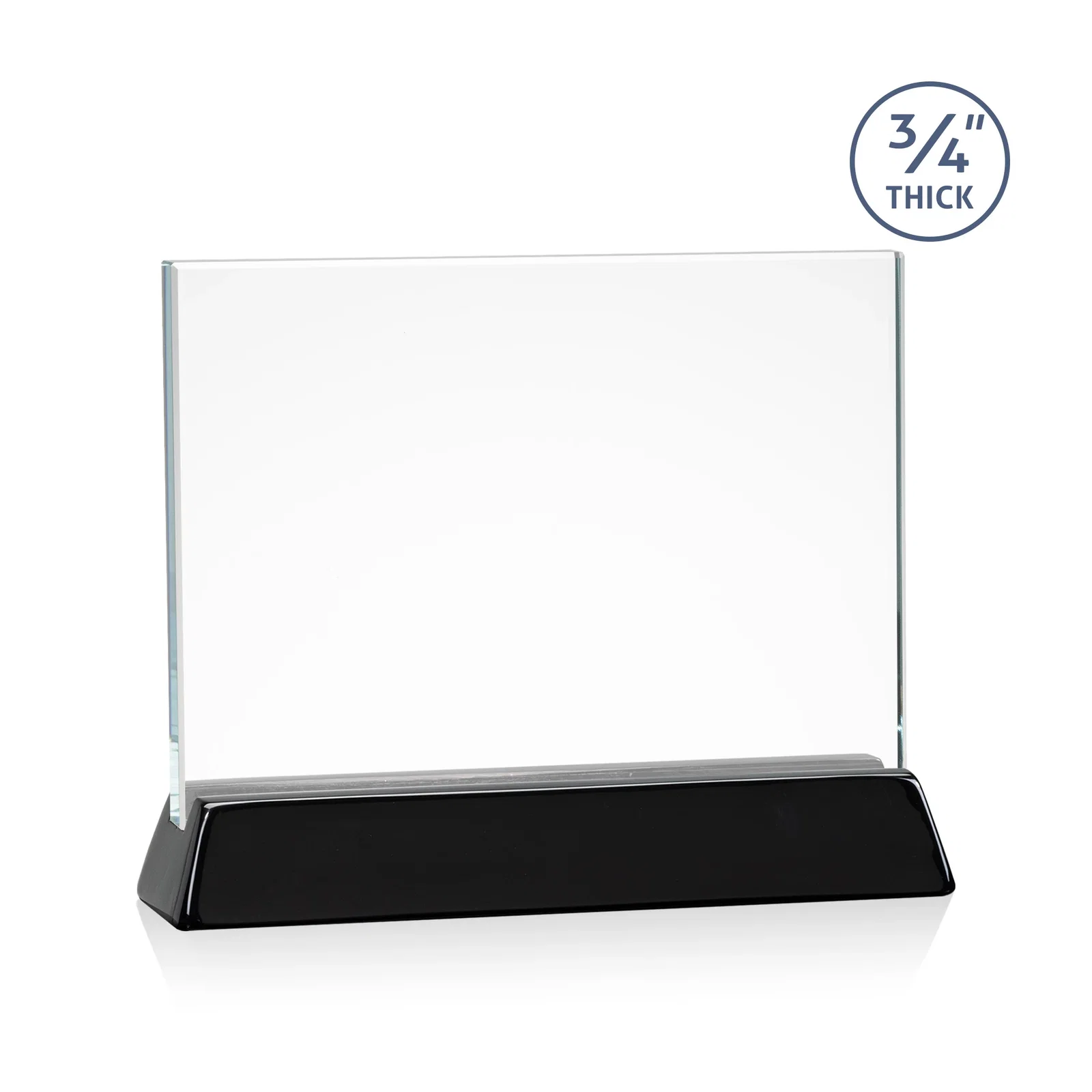 Custom printed Starfire Crystal Rectangular Award on Piano-Finish Wood Base for employee recognition
